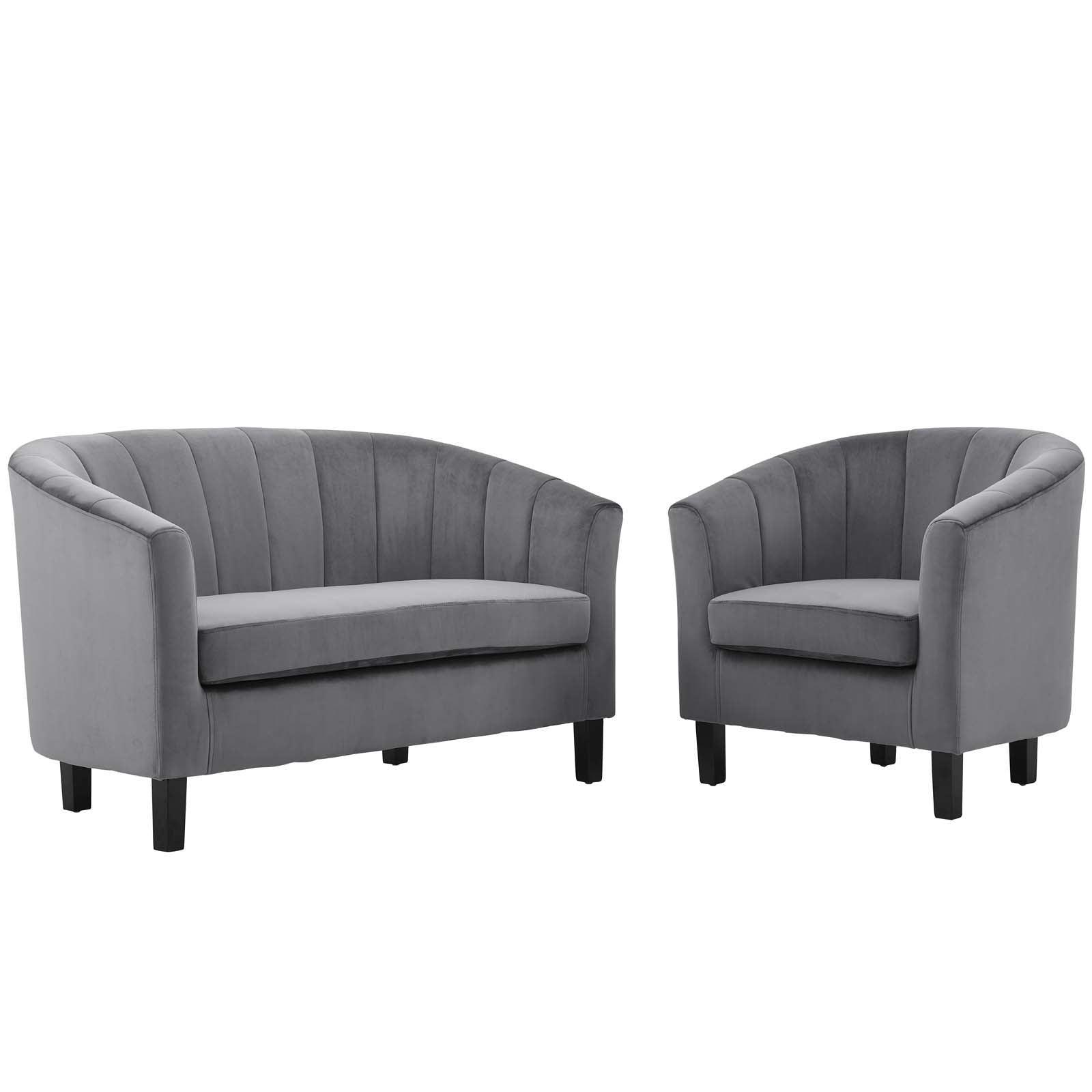 Modway Prospect Channel Tufted Performance Velvet Loveseat and Armchair Set FredCo