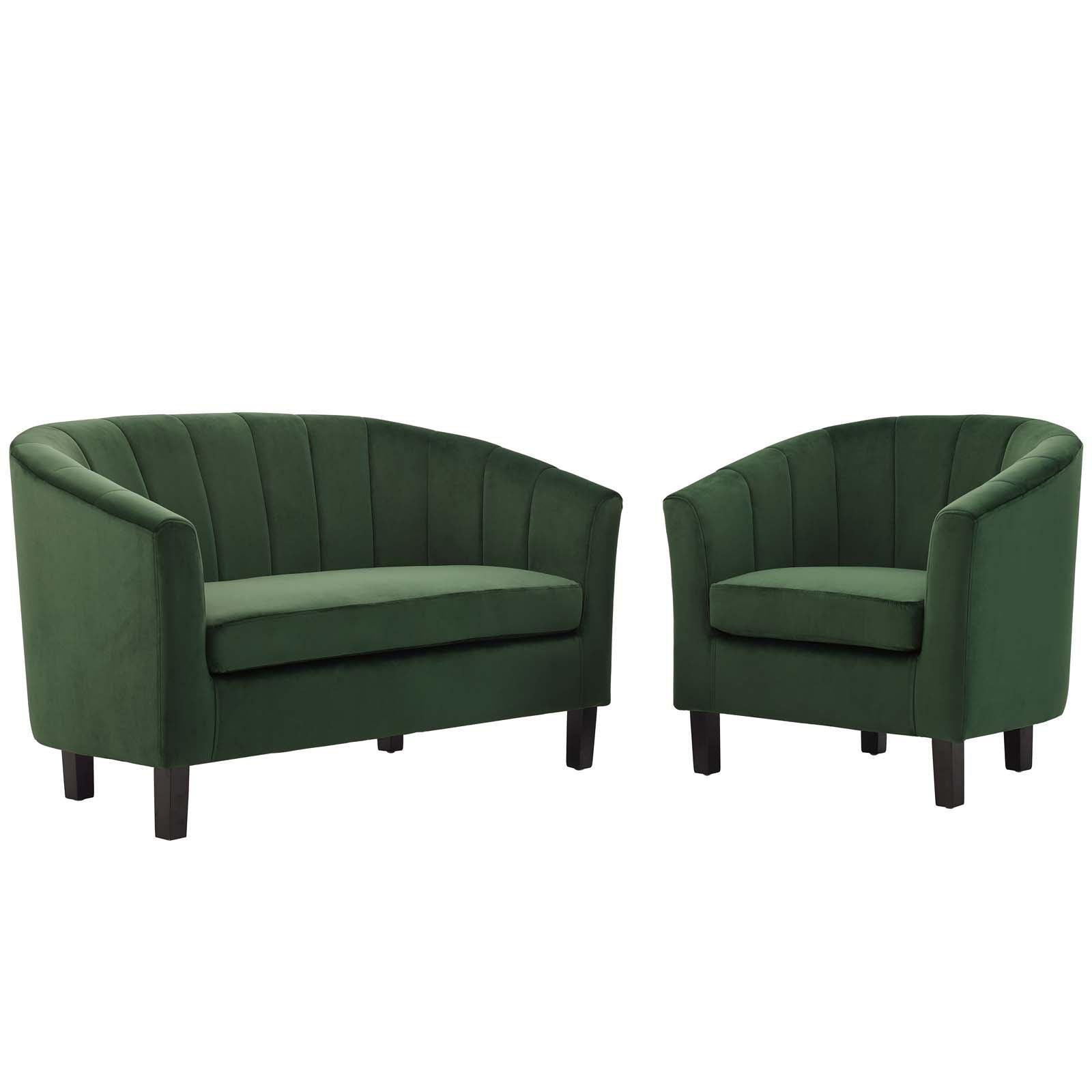 Modway Prospect Channel Tufted Performance Velvet Loveseat and Armchair Set FredCo