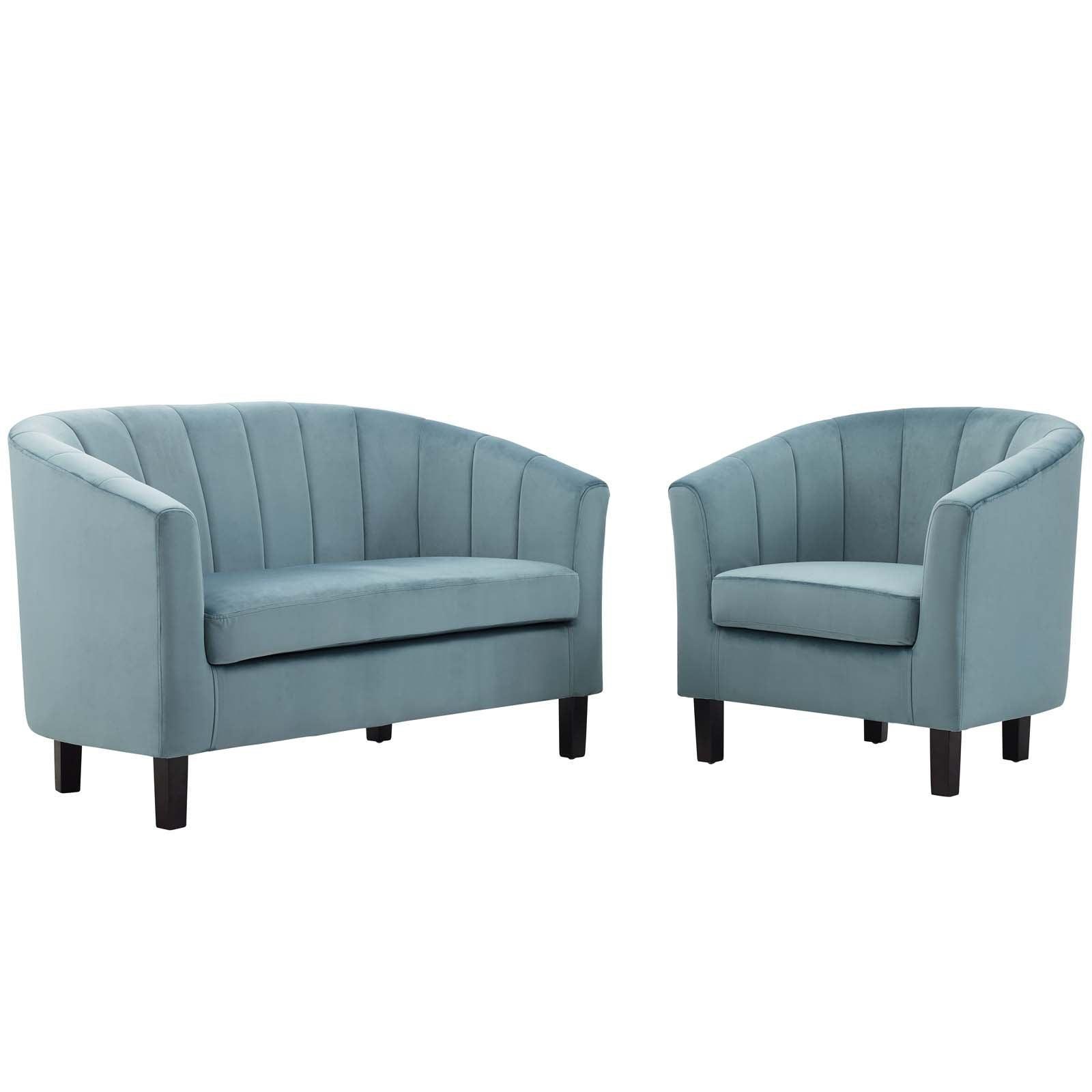 Modway Prospect Channel Tufted Performance Velvet Loveseat and Armchair Set FredCo