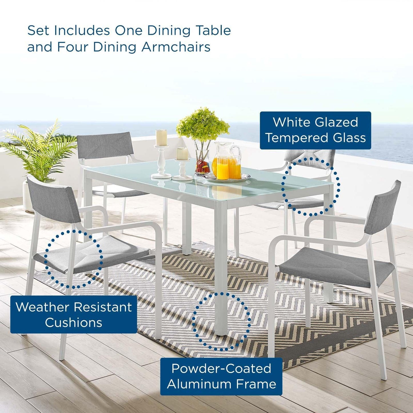 Modway Raleigh 5 Piece Outdoor Patio Aluminum Dining Set FredCo