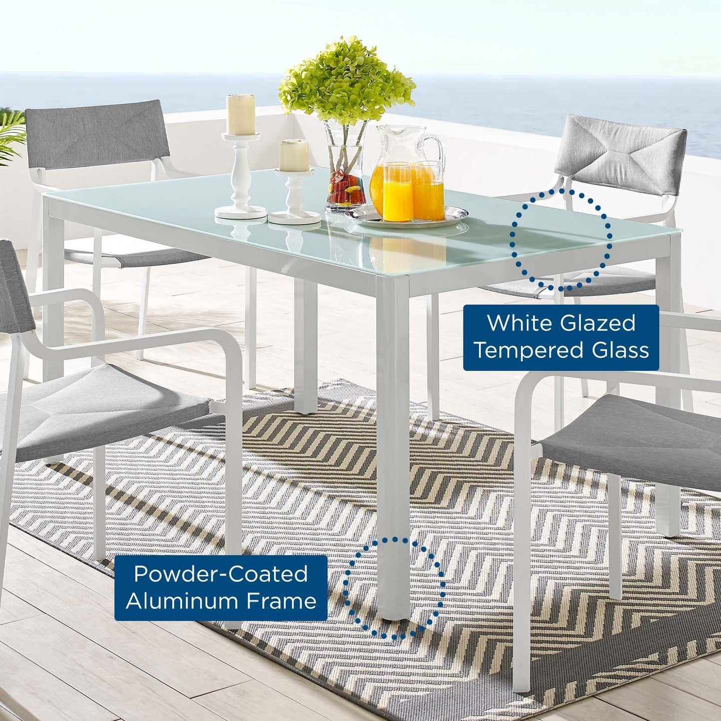 Modway Raleigh 59" Outdoor Patio Aluminum Dining Table FredCo