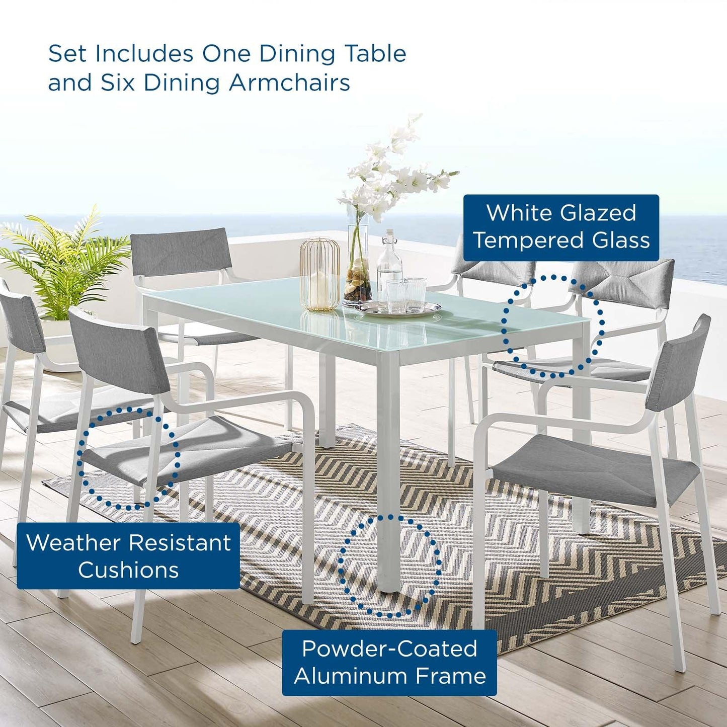Modway Raleigh 7 Piece Outdoor Patio Aluminum Dining Set FredCo