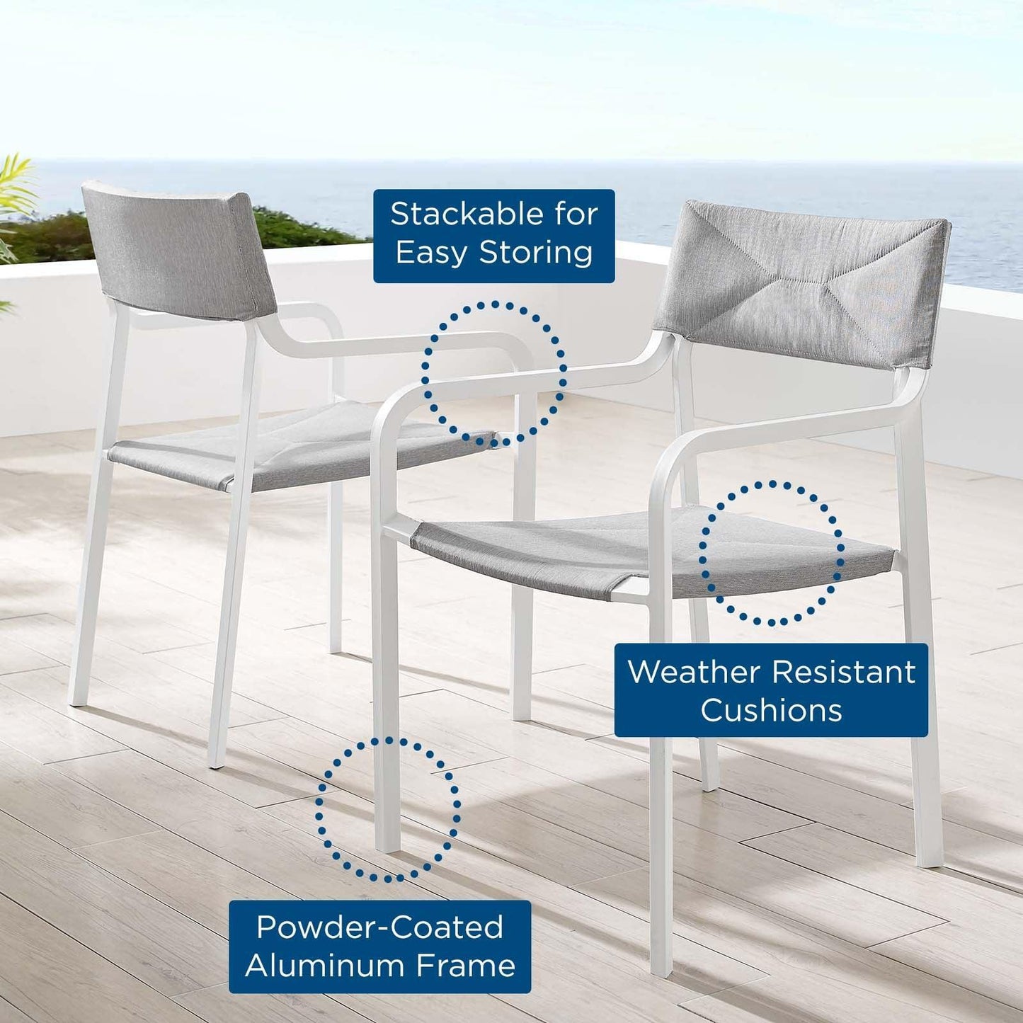 Modway Raleigh Outdoor Patio Aluminum Armchair Set of 2 FredCo
