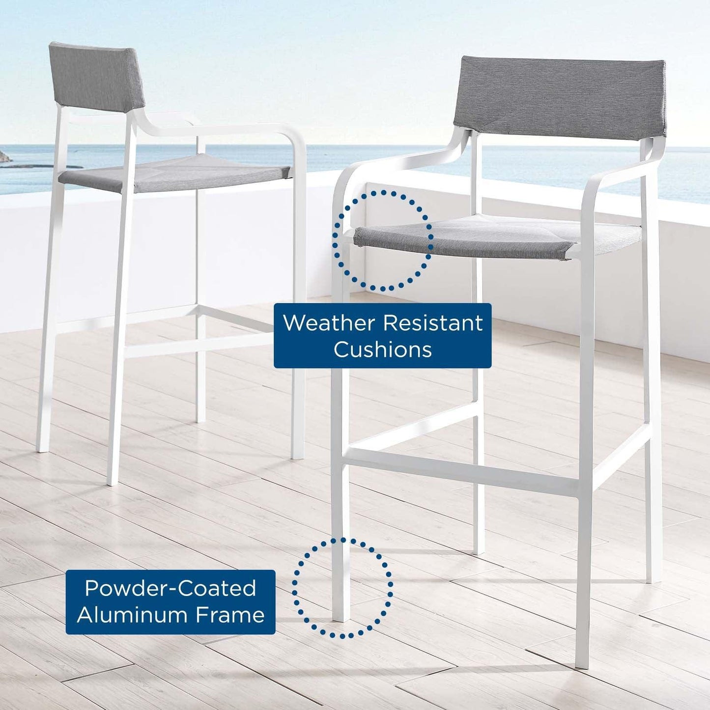 Modway Raleigh Outdoor Patio Aluminum Bar Stool Set of 2 FredCo