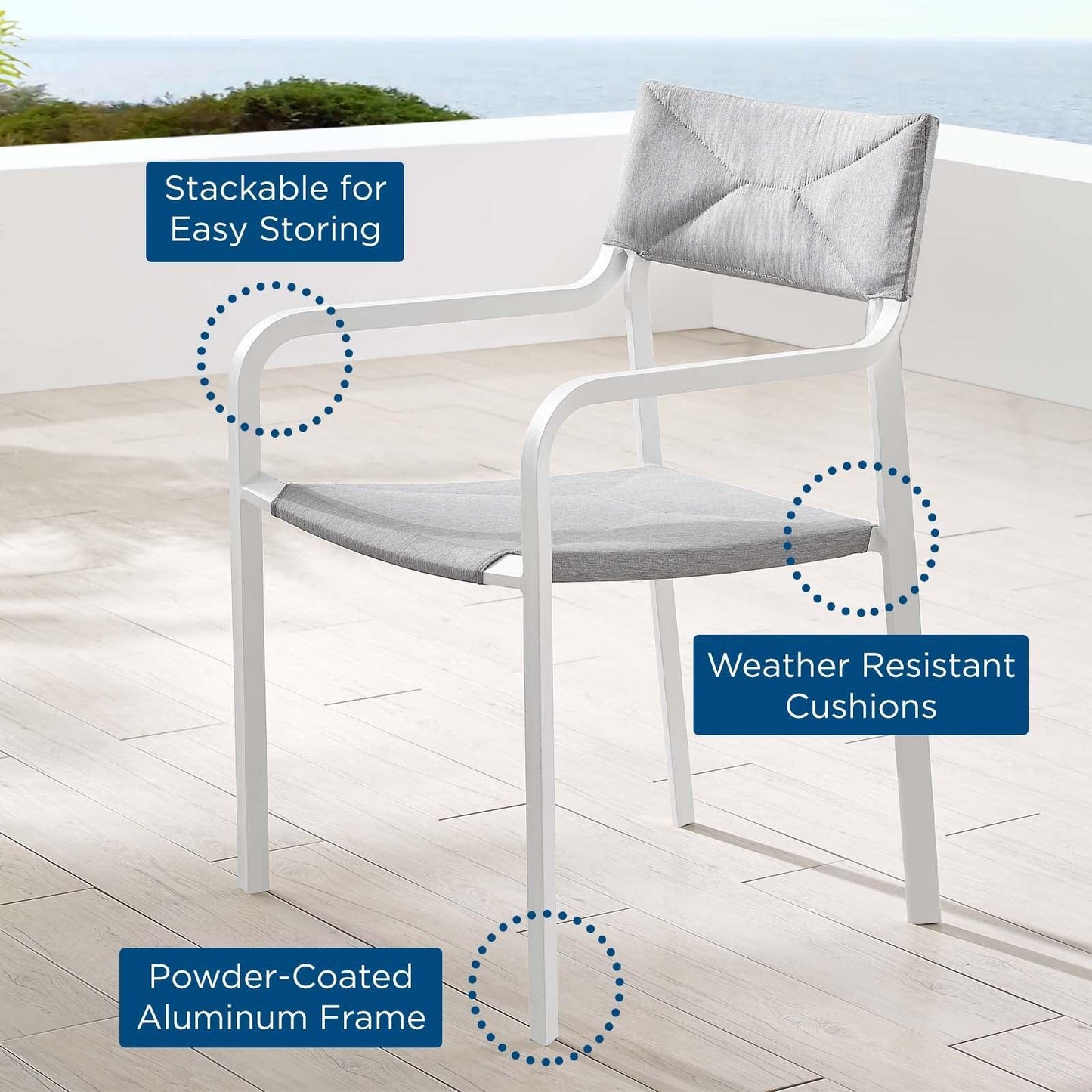 Modway Raleigh Stackable Outdoor Patio Aluminum Dining Armchair FredCo