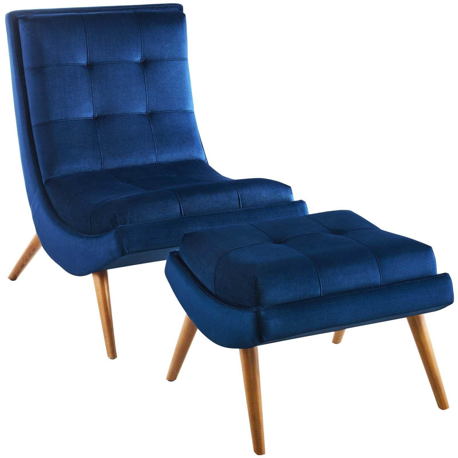 Modway Ramp Upholstered Performance Velvet Lounge Chair and Ottoman Set FredCo