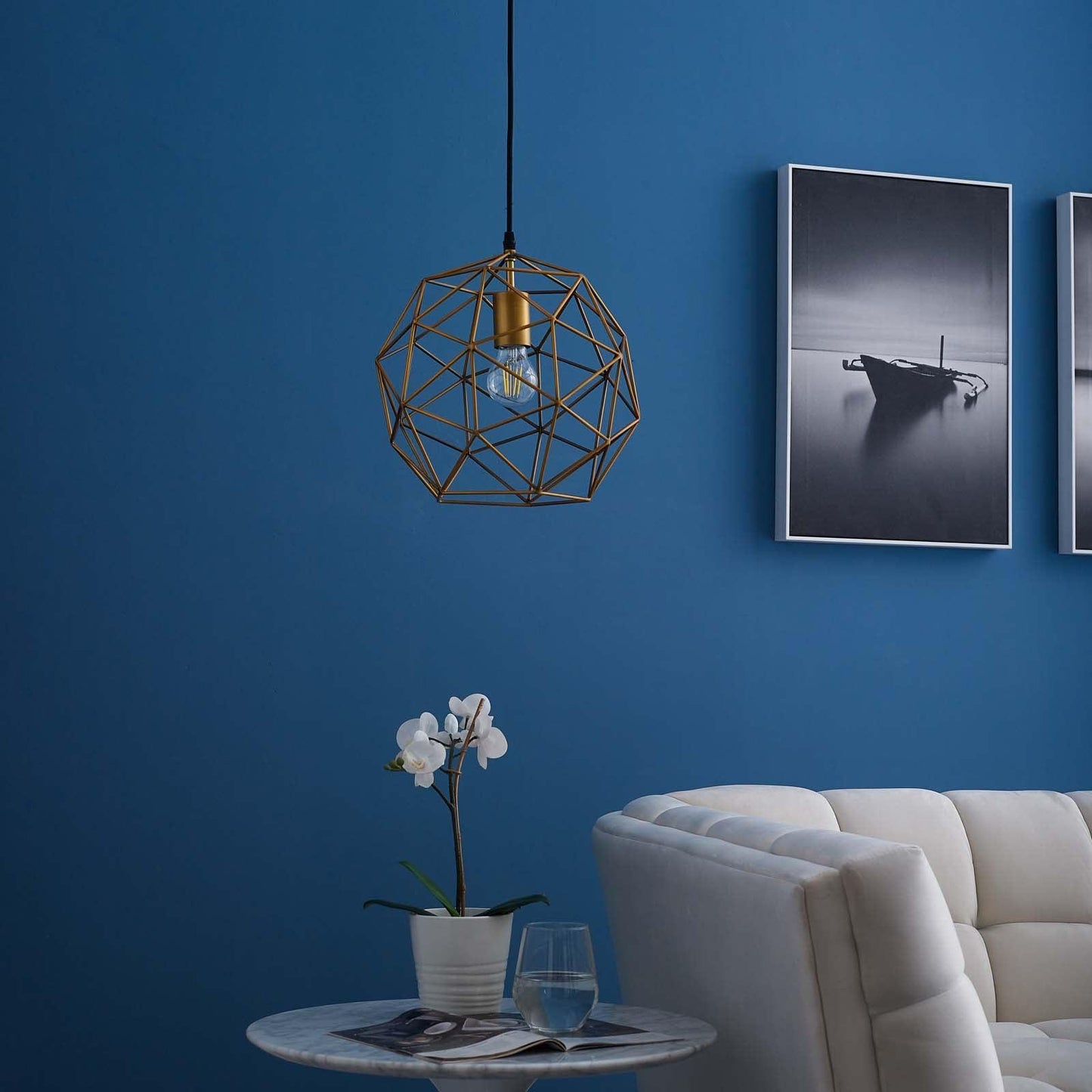 Modway Rarity Geometric Decagon-Shaped Brass Pendant Light FredCo