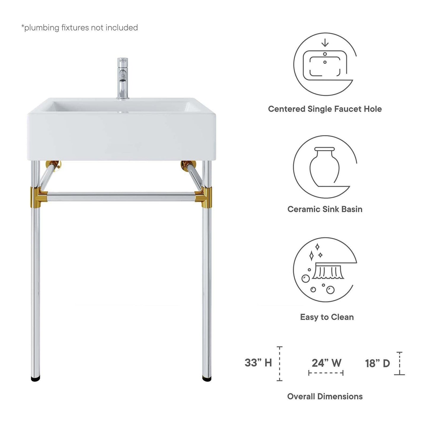 Modway Redeem 24" Silver Stainless Steel Wall-Mount Bathroom Vanity FredCo