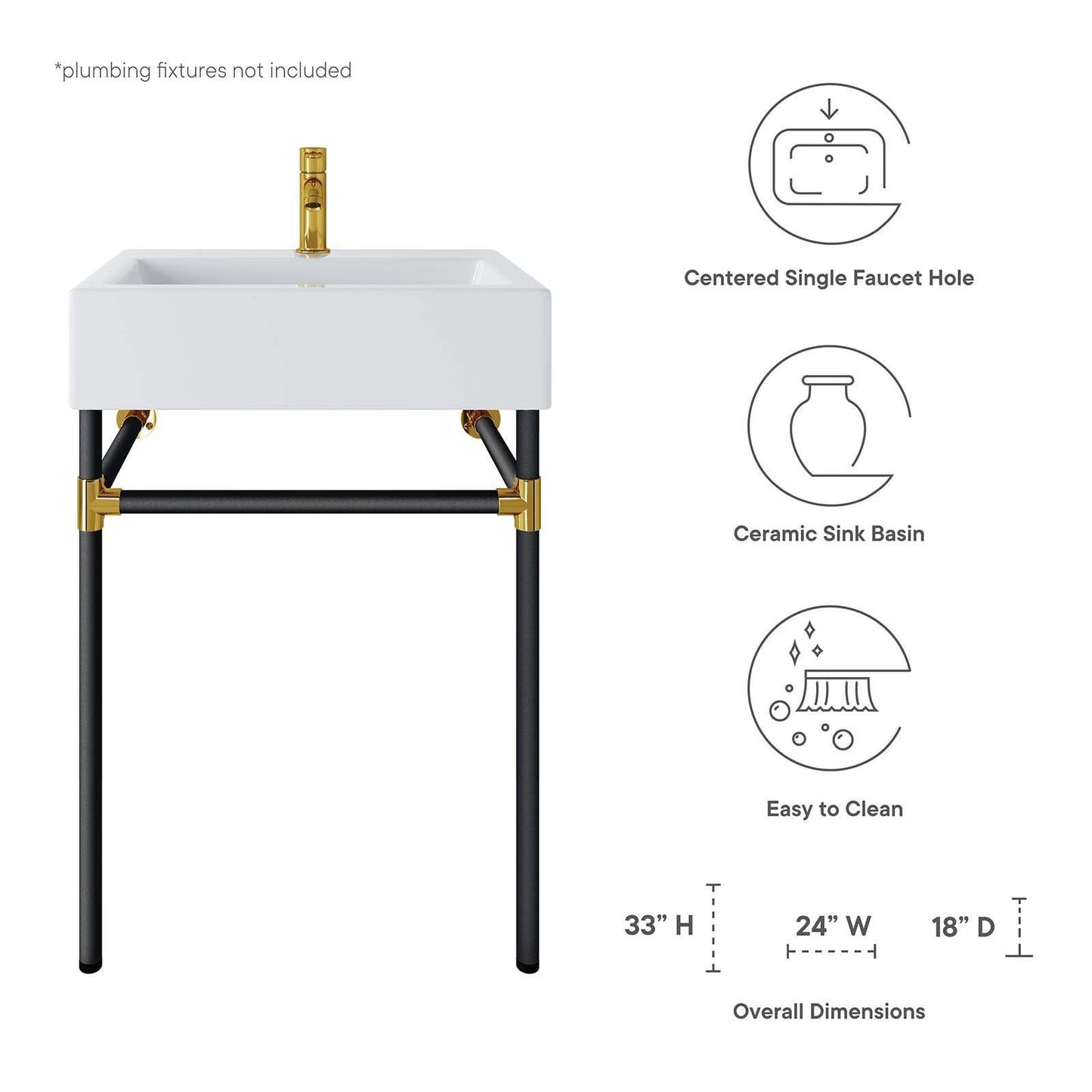 Modway Redeem 24" Wall-Mount Black Stainless Steel Bathroom Vanity FredCo
