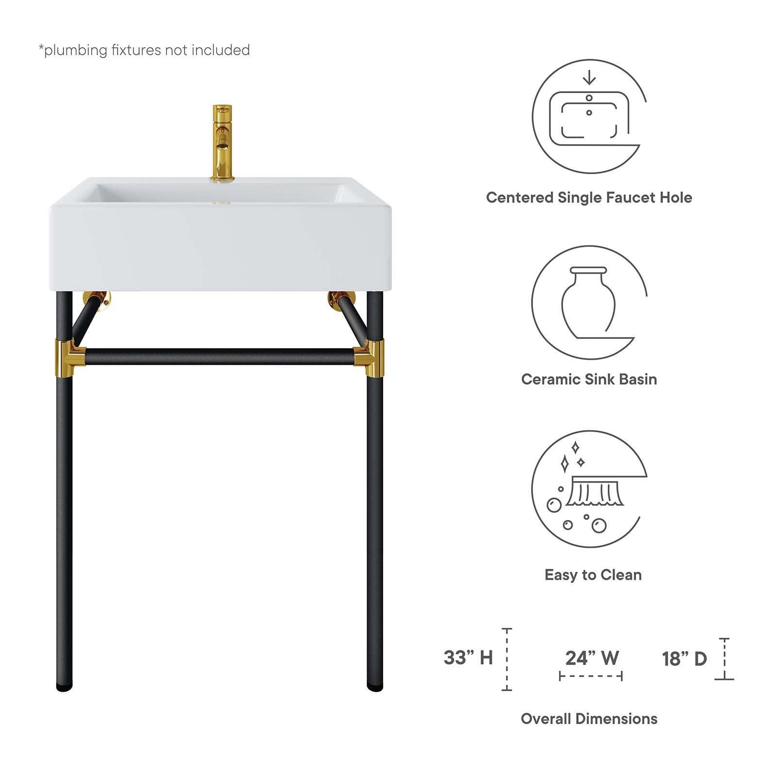 Modway Redeem 24" Wall-Mount Black Stainless Steel Bathroom Vanity FredCo