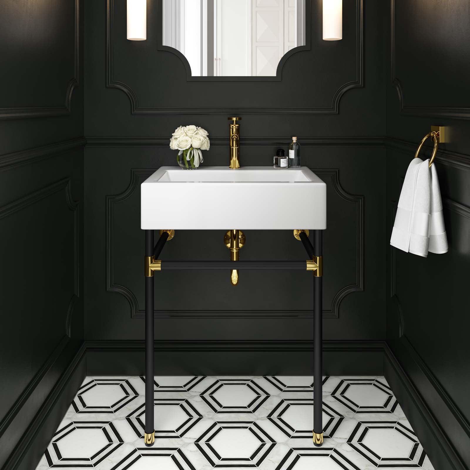 Modway Redeem 24" Wall-Mount Black Stainless Steel Bathroom Vanity FredCo