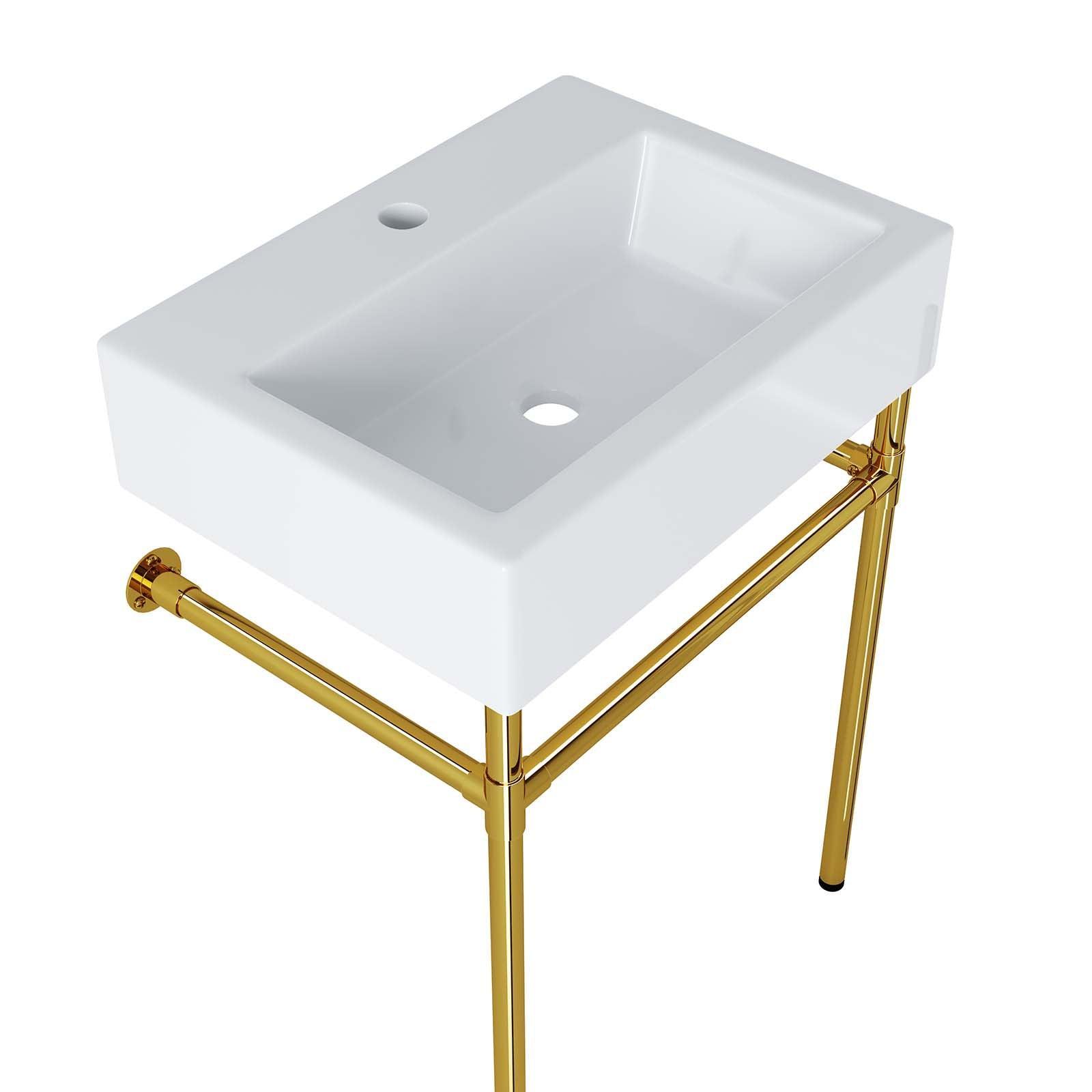 Modway Redeem 24" Wall-Mount Gold Stainless Steel Bathroom Vanity FredCo