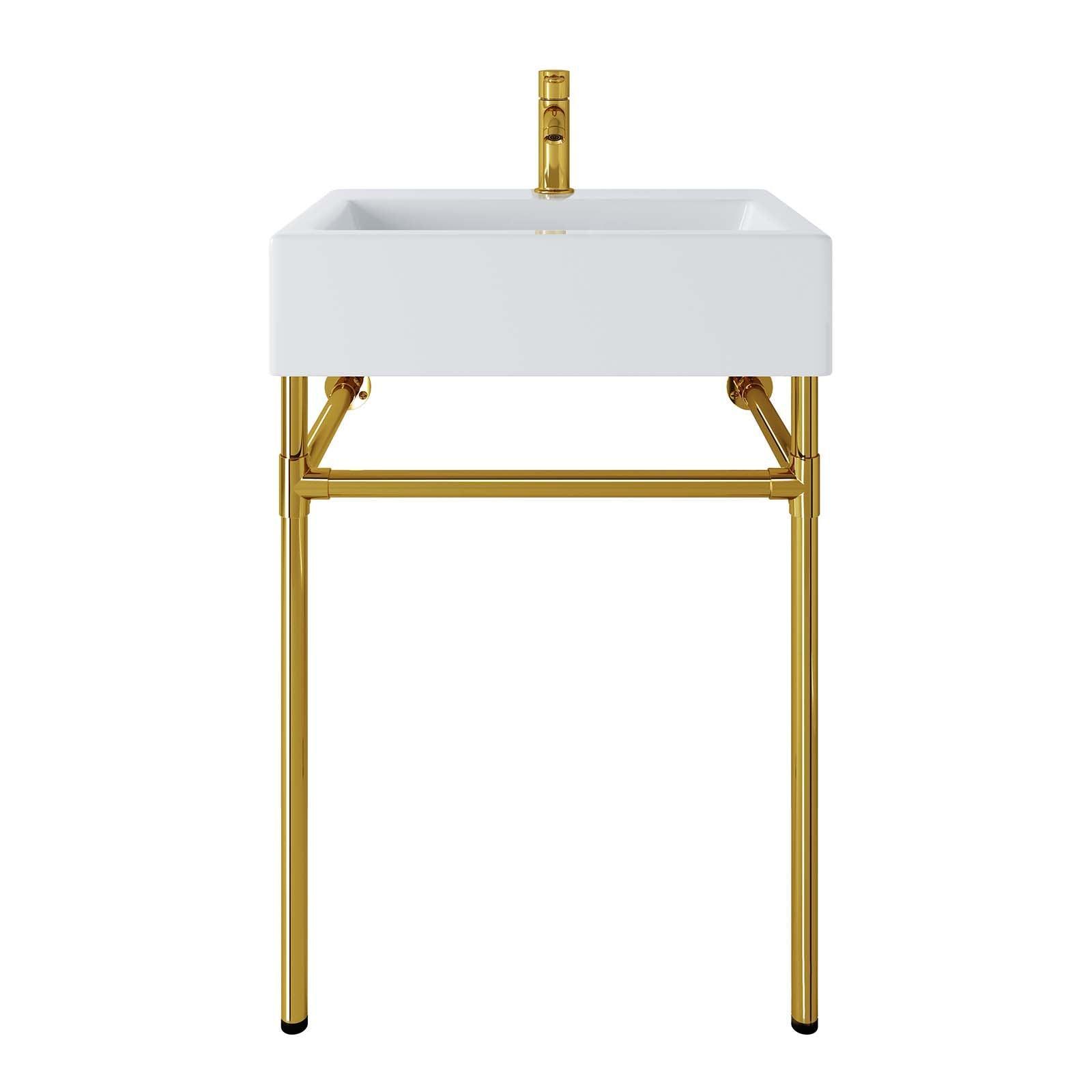Modway Redeem 24" Wall-Mount Gold Stainless Steel Bathroom Vanity FredCo