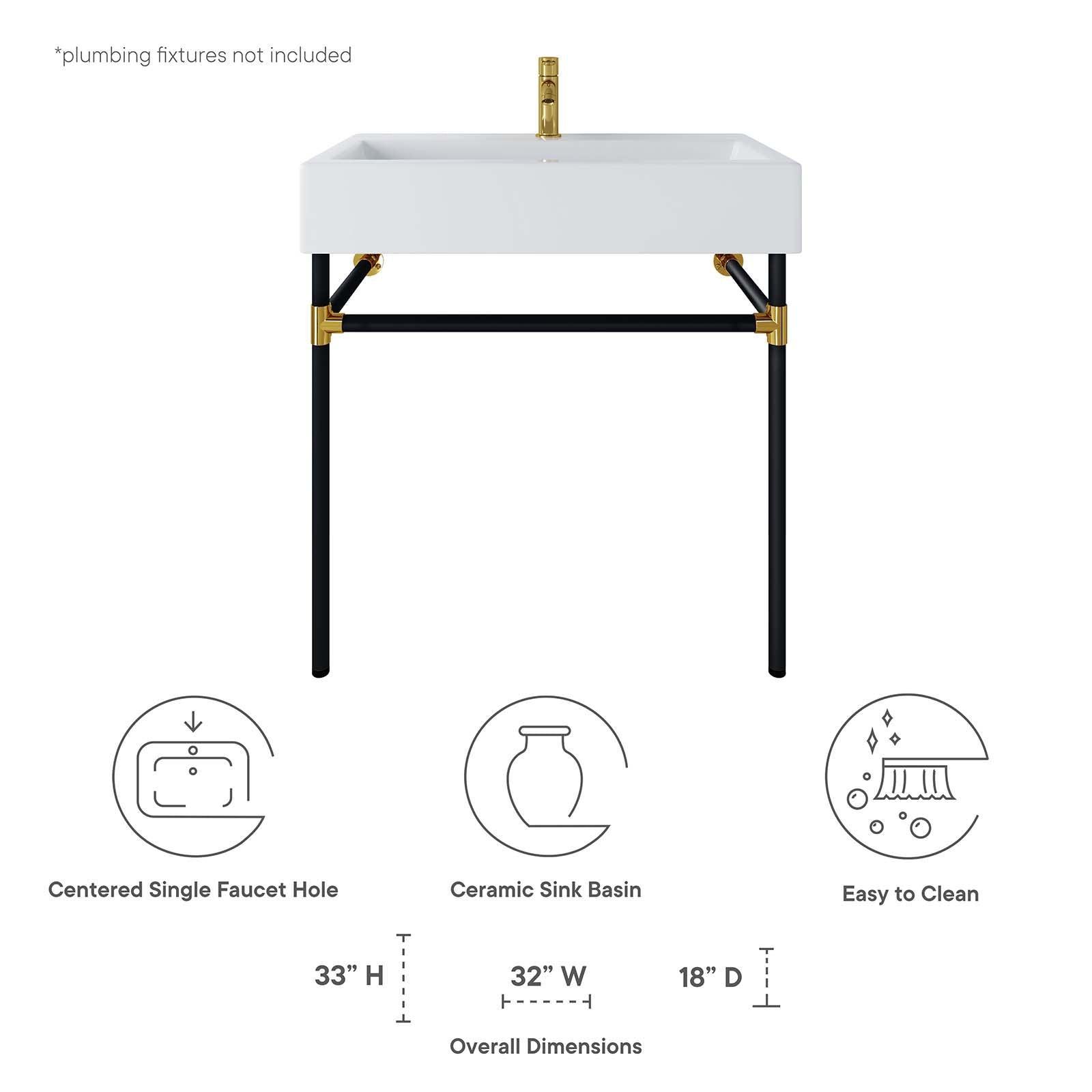 Modway Redeem 32" Black Stainless Steel Wall-Mount Bathroom Vanity FredCo