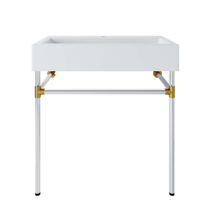 Modway Redeem 32" Silver Stainless Steel Wall-Mount Bathroom Vanity FredCo