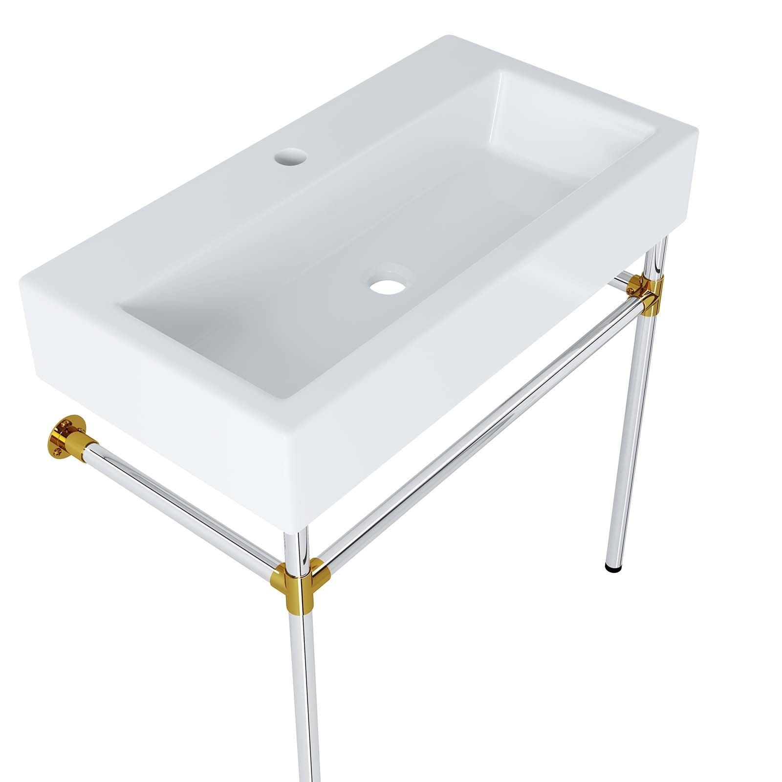 Modway Redeem 32" Silver Stainless Steel Wall-Mount Bathroom Vanity FredCo