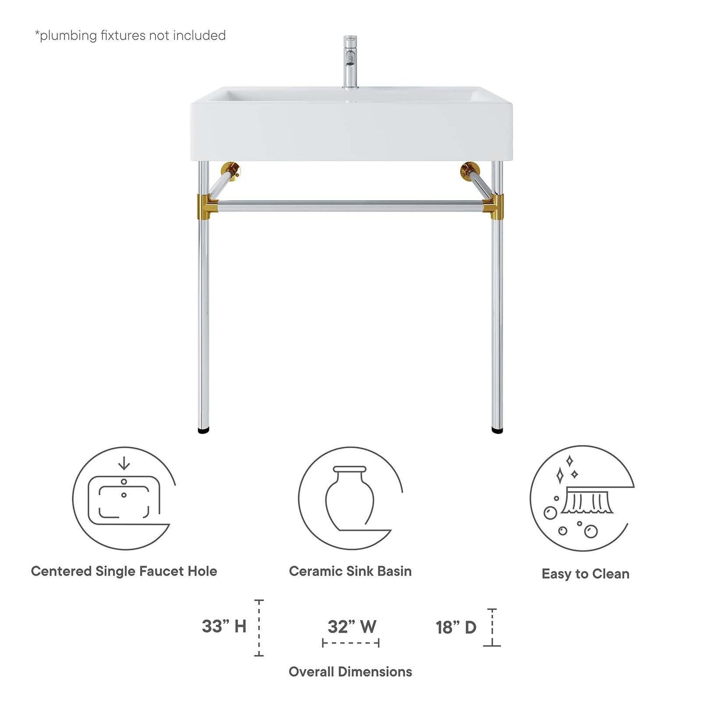 Modway Redeem 32" Silver Stainless Steel Wall-Mount Bathroom Vanity FredCo