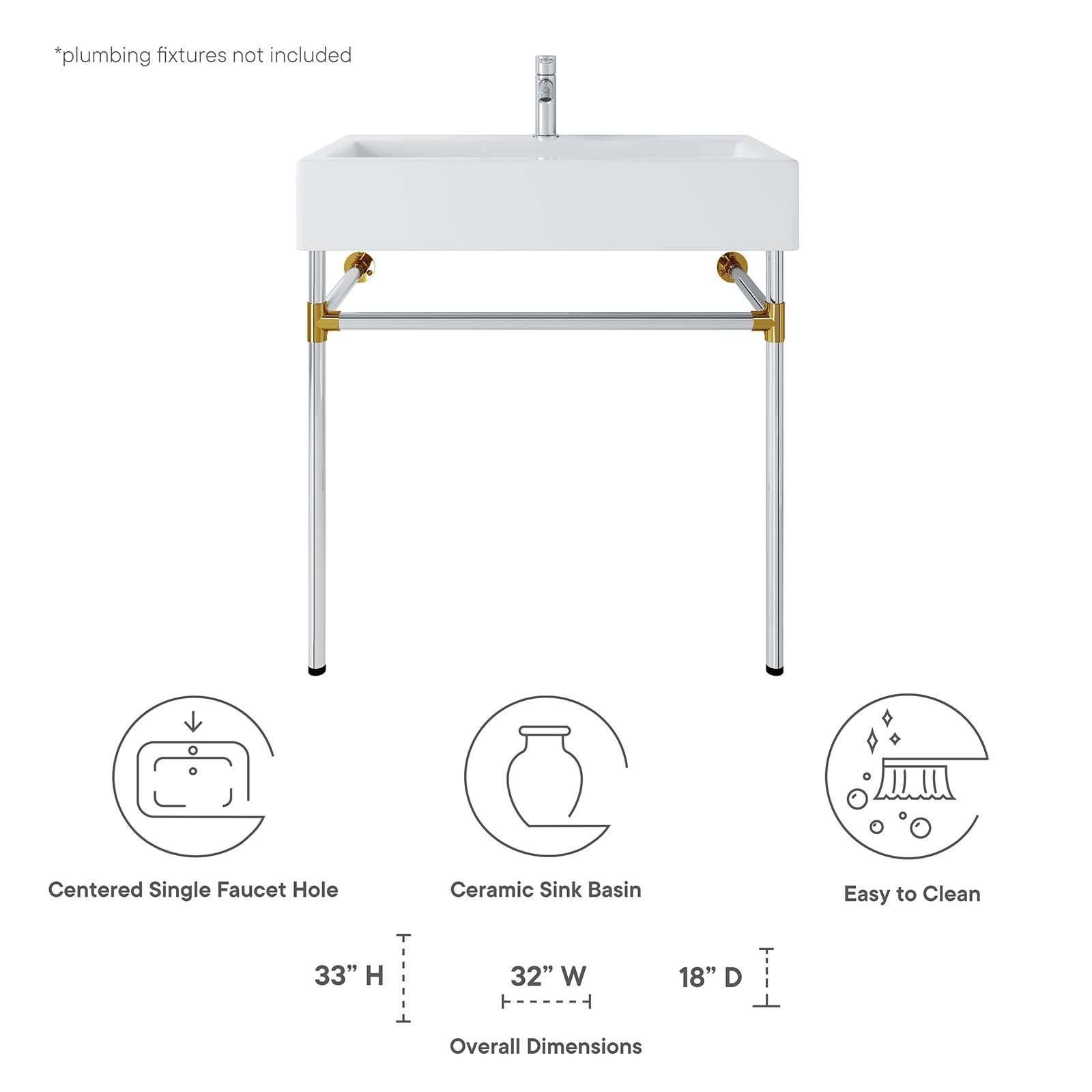 Modway Redeem 32" Silver Stainless Steel Wall-Mount Bathroom Vanity FredCo