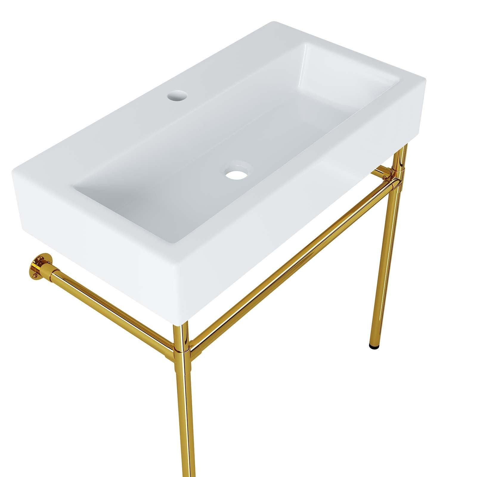 Modway Redeem 32" Wall-Mount Gold Stainless Steel Bathroom Vanity FredCo