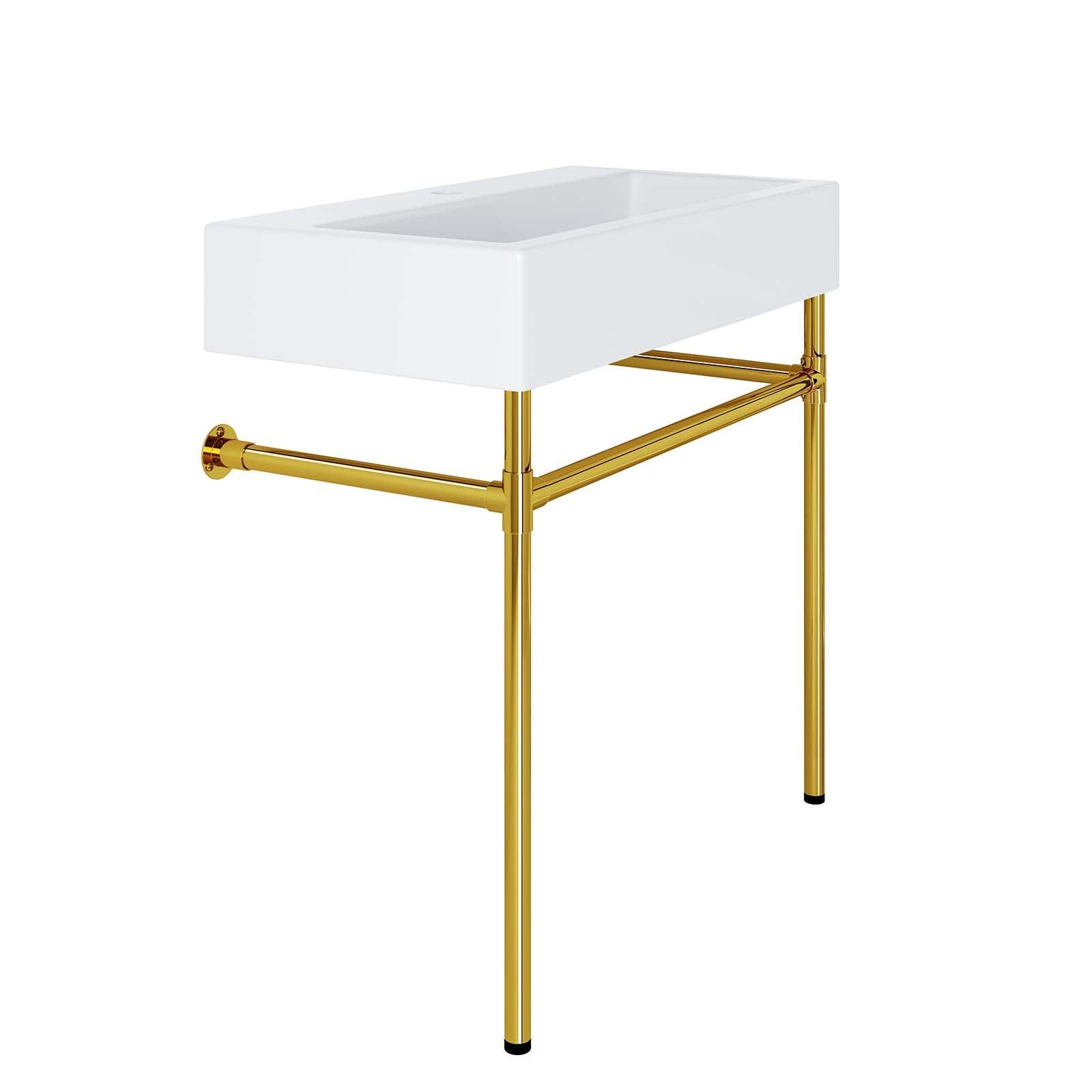 Modway Redeem 32" Wall-Mount Gold Stainless Steel Bathroom Vanity FredCo