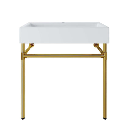 Modway Redeem 32" Wall-Mount Gold Stainless Steel Bathroom Vanity FredCo
