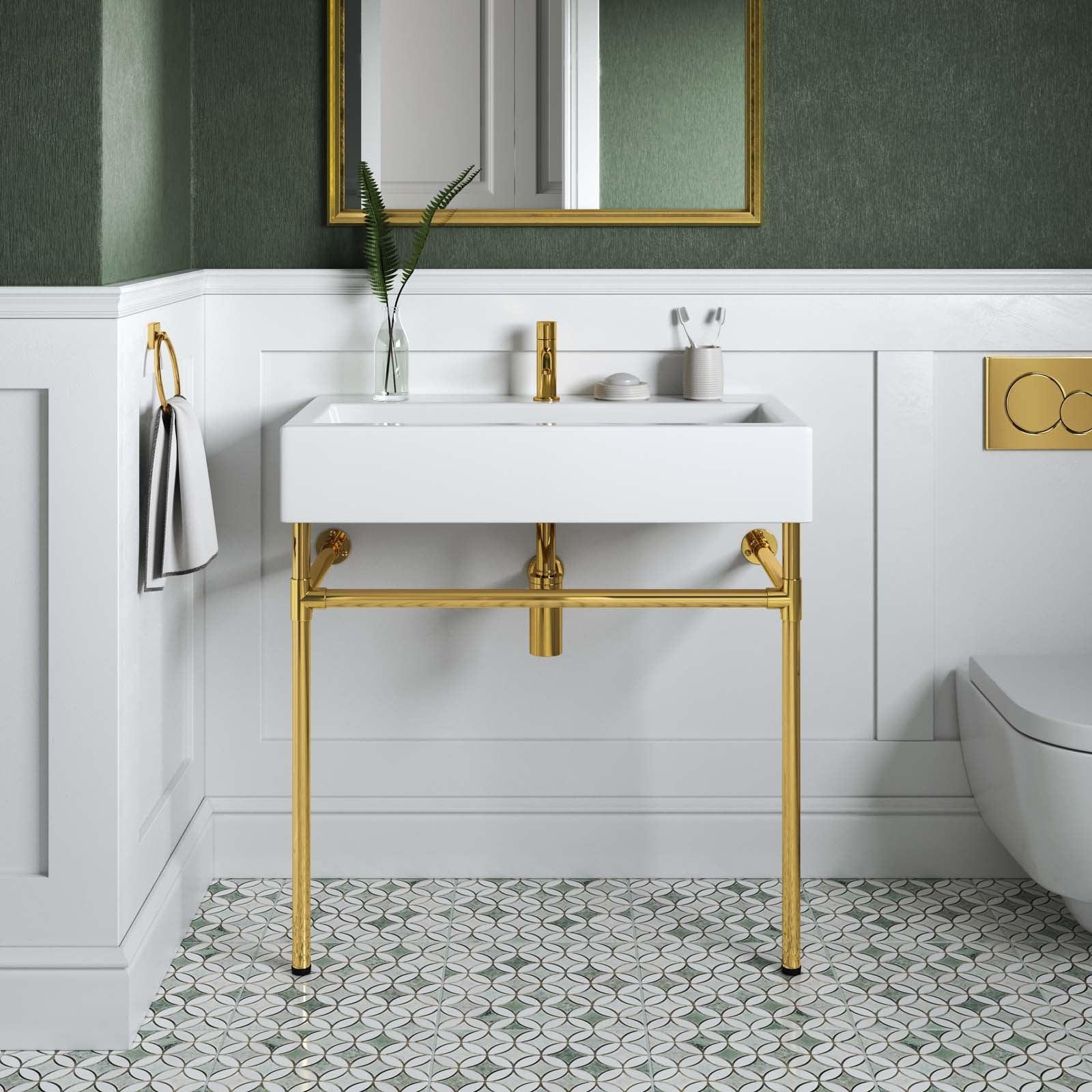 Modway Redeem 32" Wall-Mount Gold Stainless Steel Bathroom Vanity FredCo