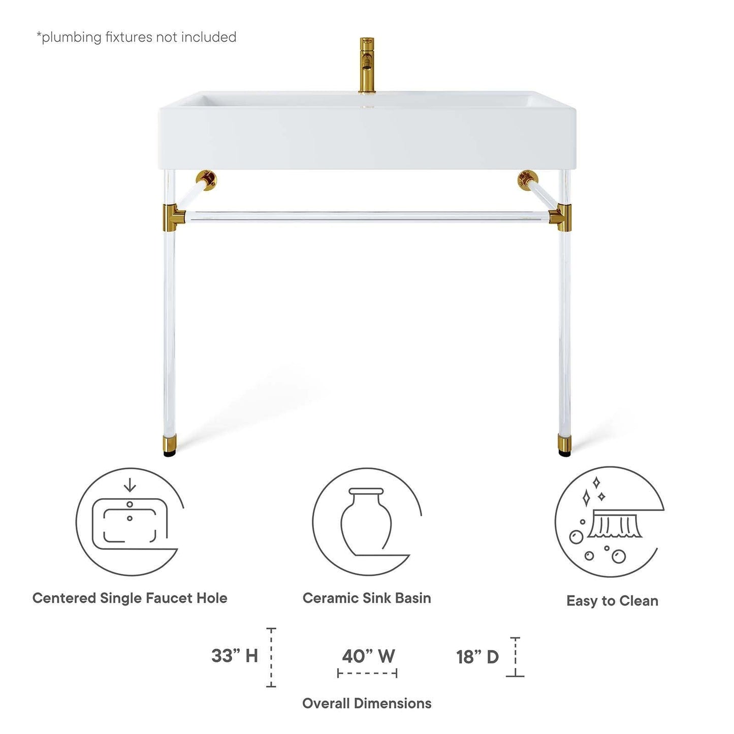 Modway Redeem 40" Acrylic Wall-Mount Bathroom Vanity FredCo
