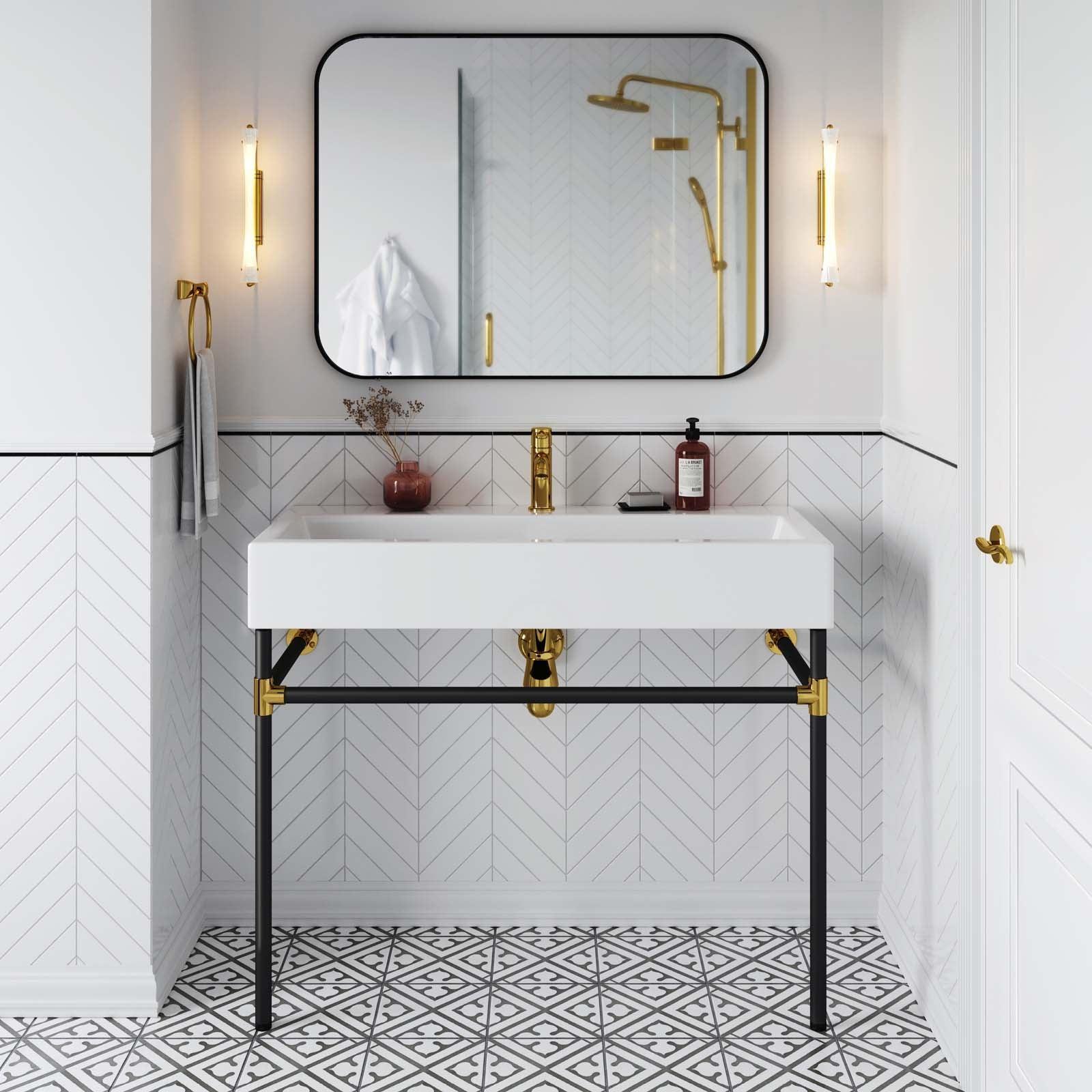 Modway Redeem 40" Black Stainless Steel Wall-Mount Bathroom Vanity FredCo