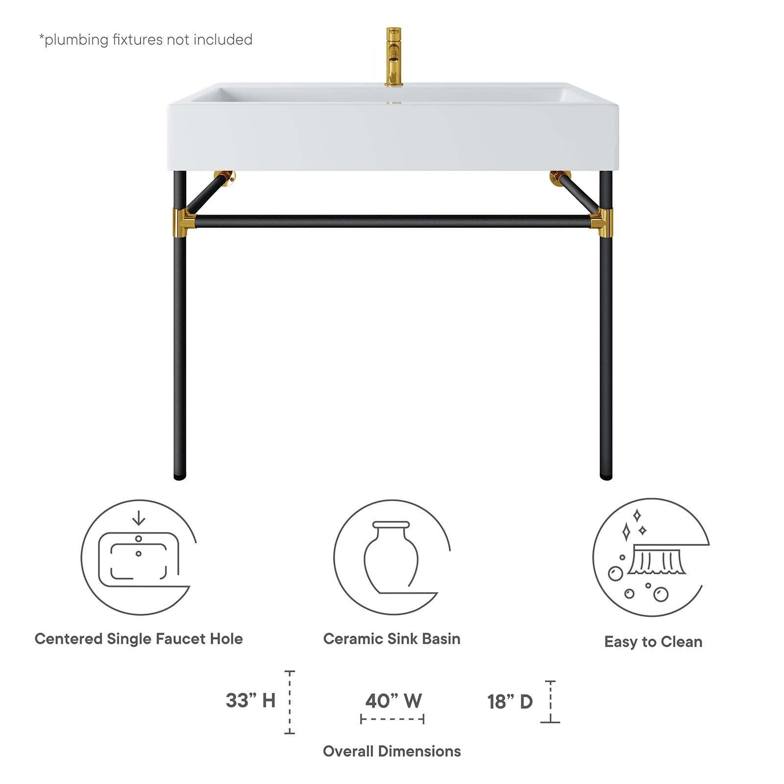Modway Redeem 40" Black Stainless Steel Wall-Mount Bathroom Vanity FredCo