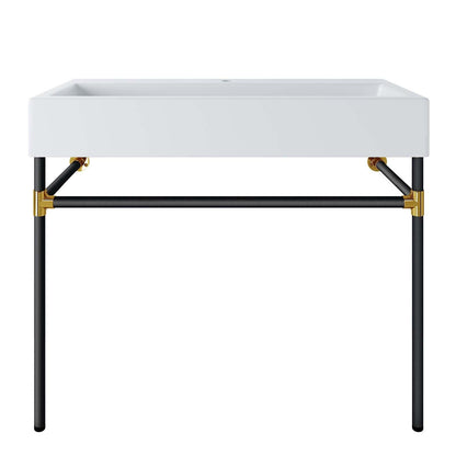 Modway Redeem 40" Black Stainless Steel Wall-Mount Bathroom Vanity FredCo