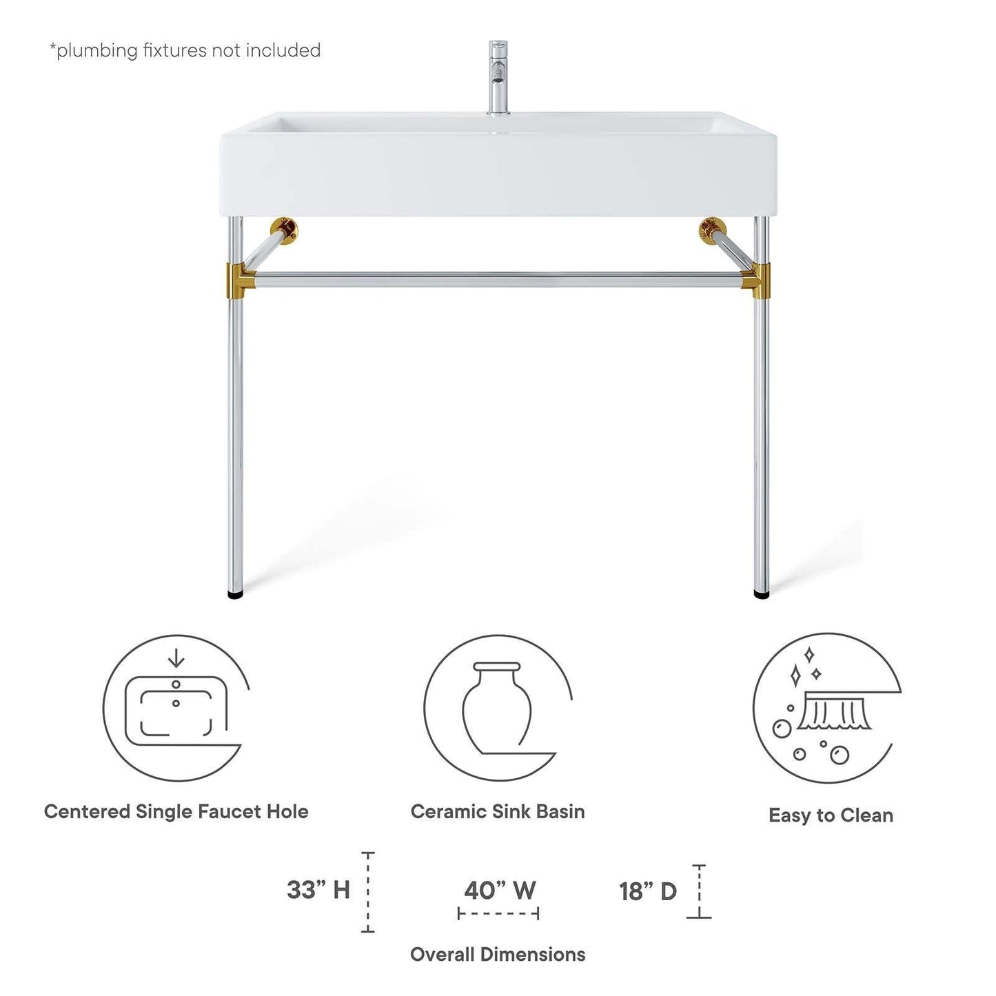 Modway Redeem 40" Silver Stainless Steel Wall-Mount Bathroom Vanity FredCo