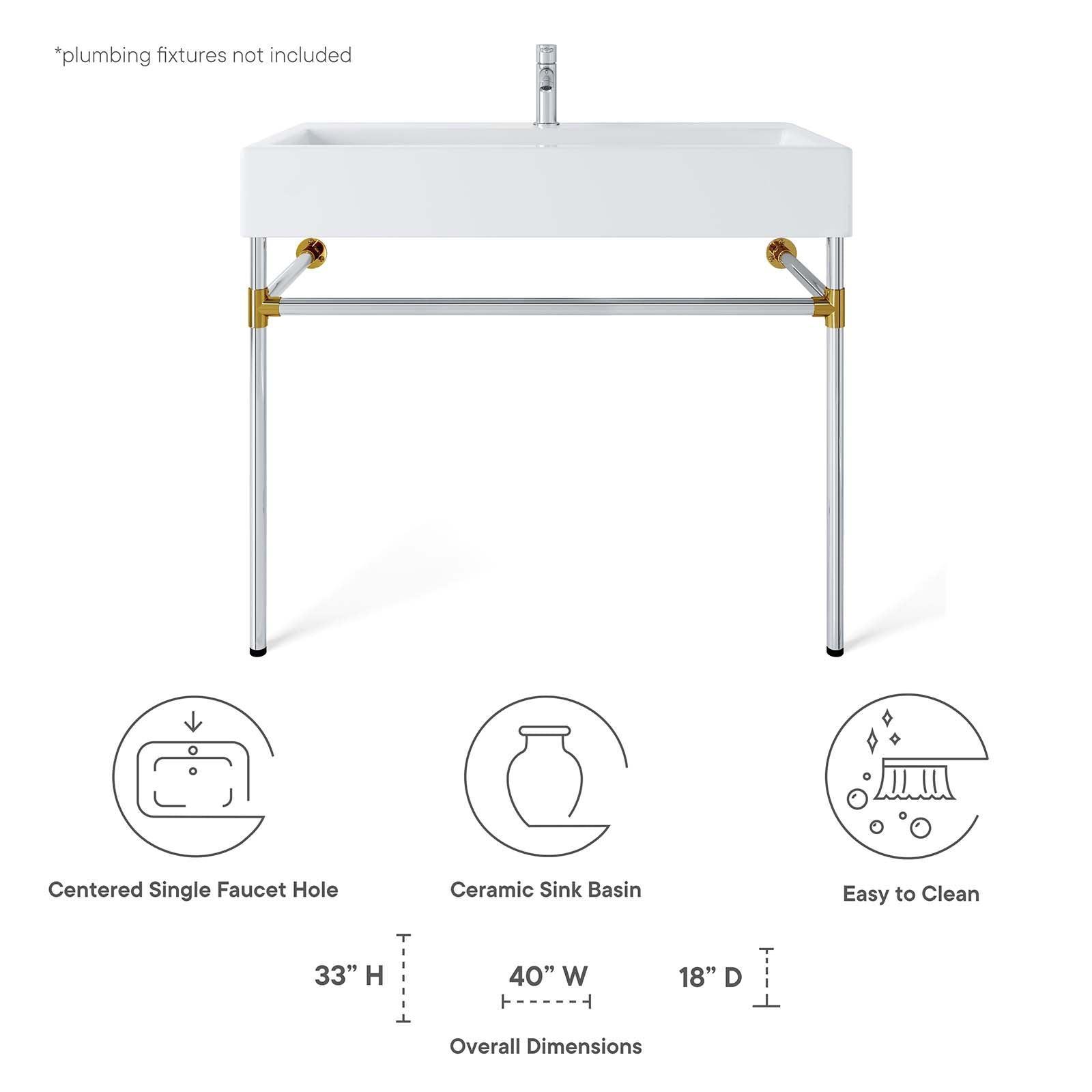 Modway Redeem 40" Silver Stainless Steel Wall-Mount Bathroom Vanity FredCo