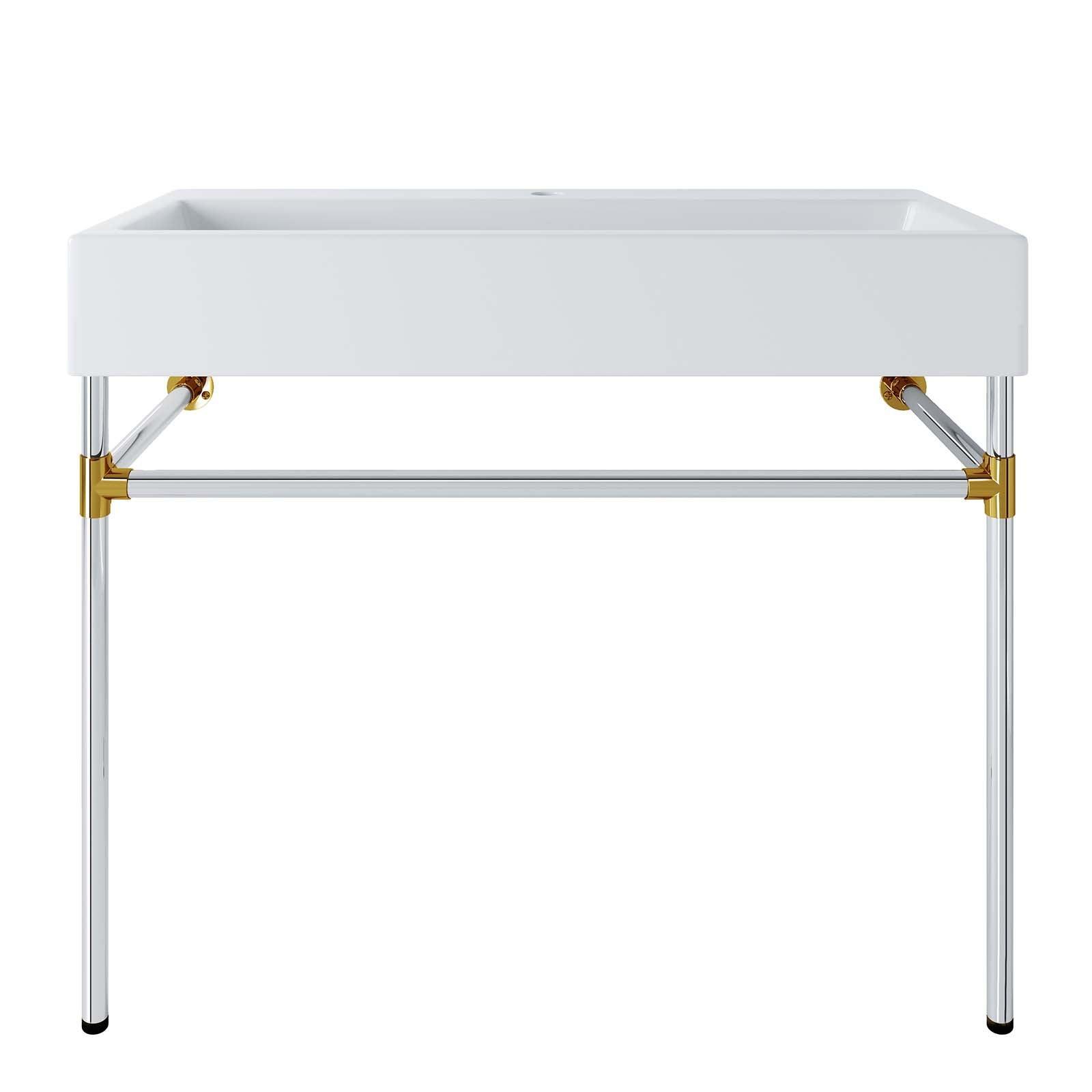 Modway Redeem 40" Silver Stainless Steel Wall-Mount Bathroom Vanity FredCo