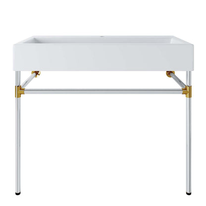 Modway Redeem 40" Silver Stainless Steel Wall-Mount Bathroom Vanity FredCo
