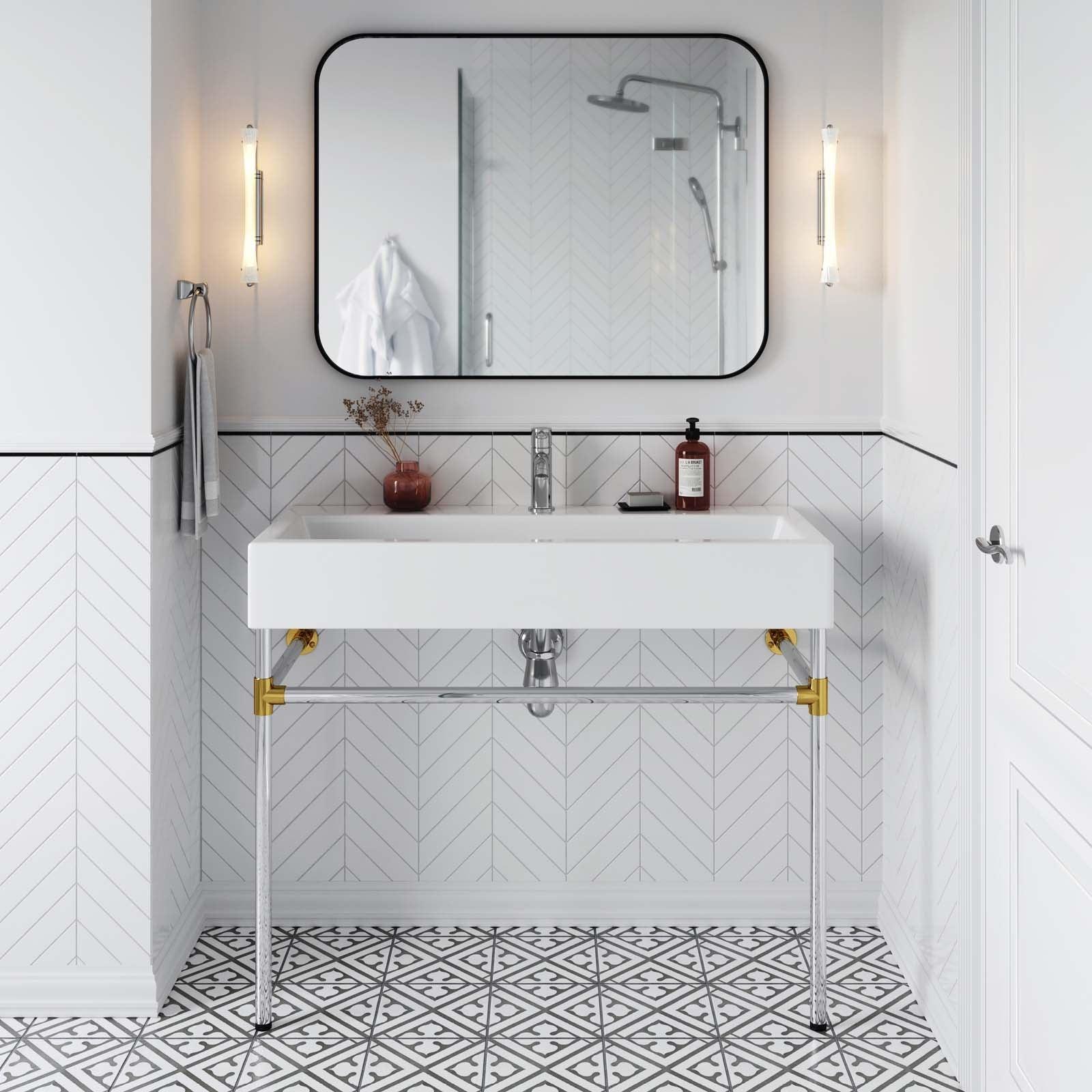 Modway Redeem 40" Silver Stainless Steel Wall-Mount Bathroom Vanity FredCo