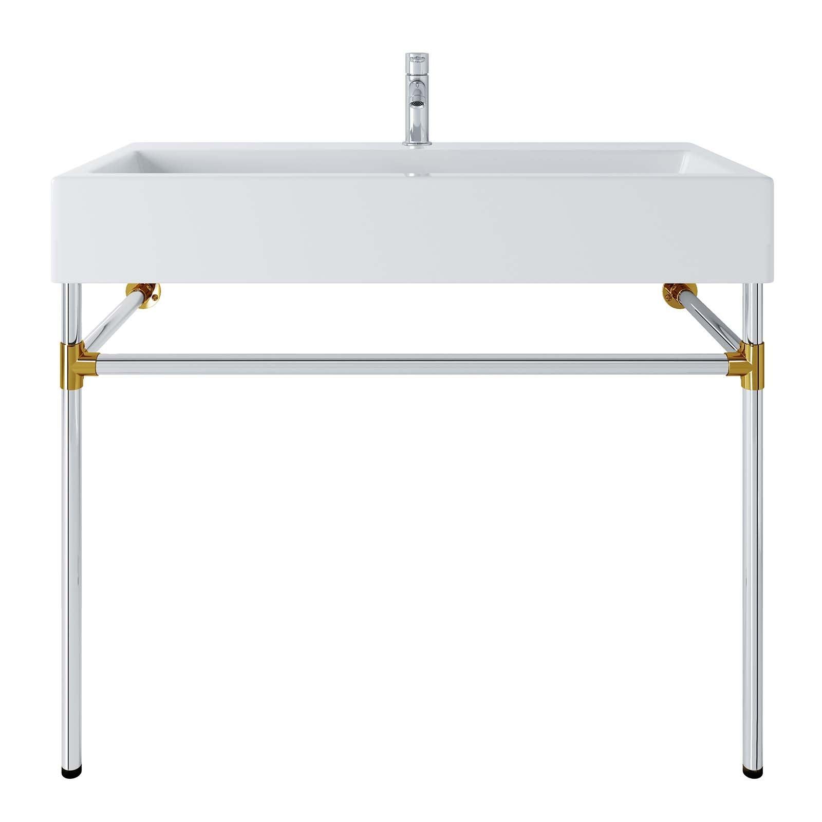 Modway Redeem 40" Silver Stainless Steel Wall-Mount Bathroom Vanity FredCo