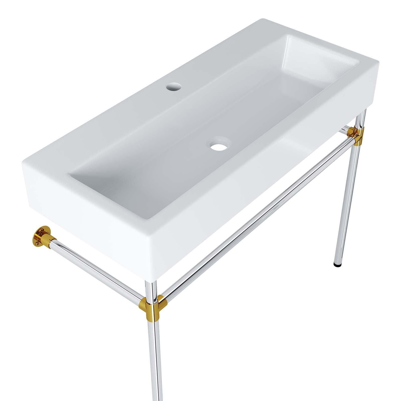 Modway Redeem 40" Silver Stainless Steel Wall-Mount Bathroom Vanity FredCo