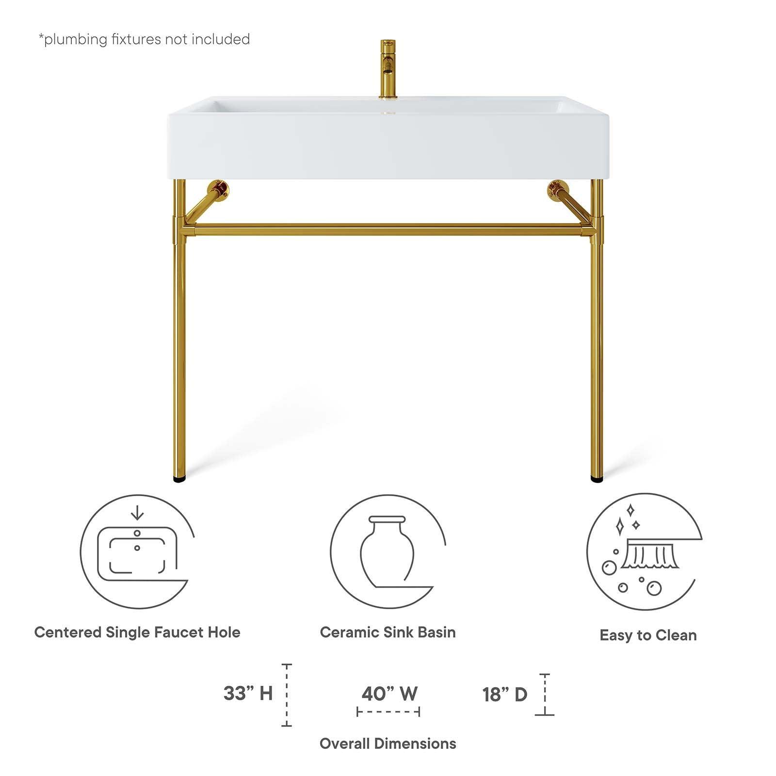 Modway Redeem 40" Wall-Mount Gold Stainless Steel Bathroom Vanity FredCo