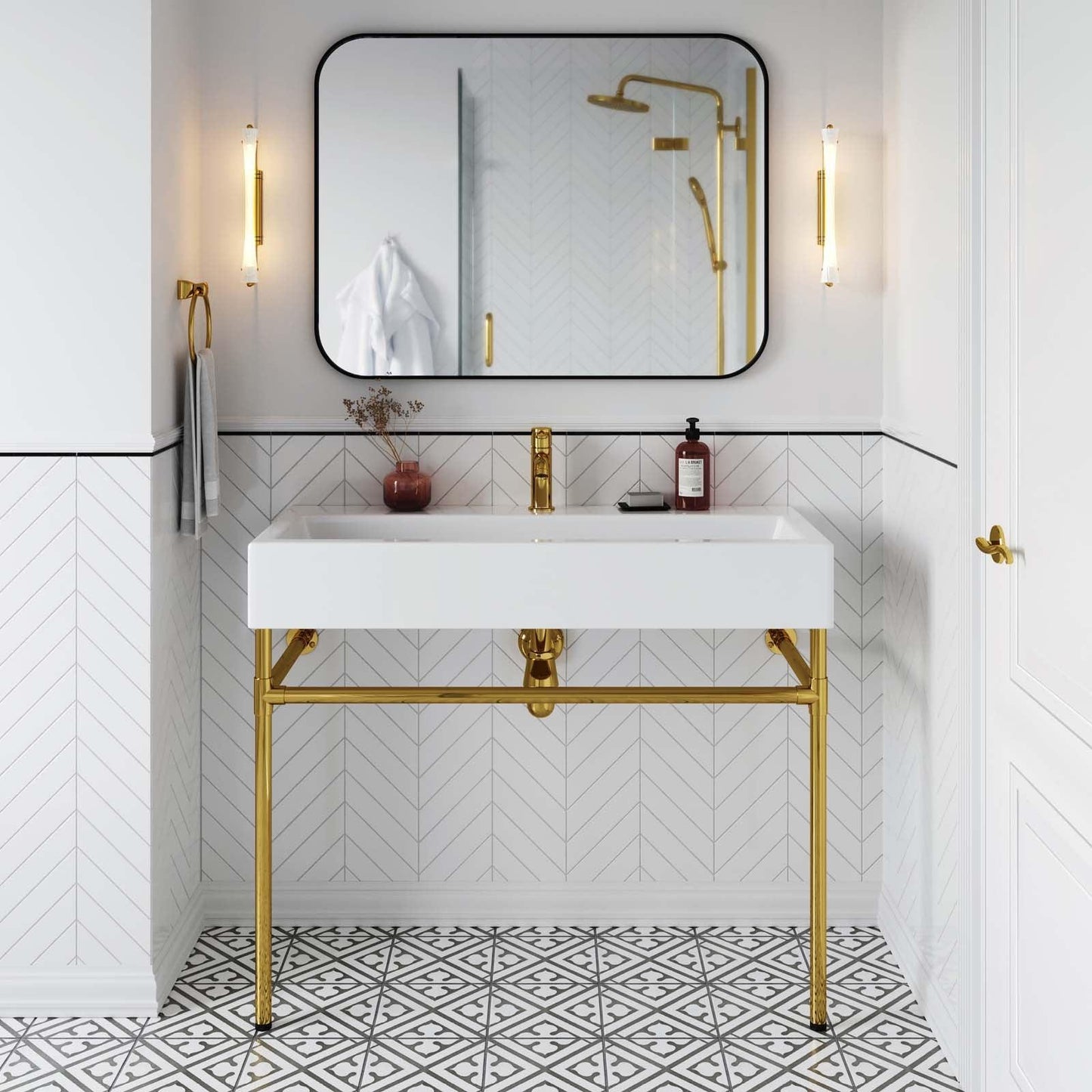 Modway Redeem 40" Wall-Mount Gold Stainless Steel Bathroom Vanity FredCo