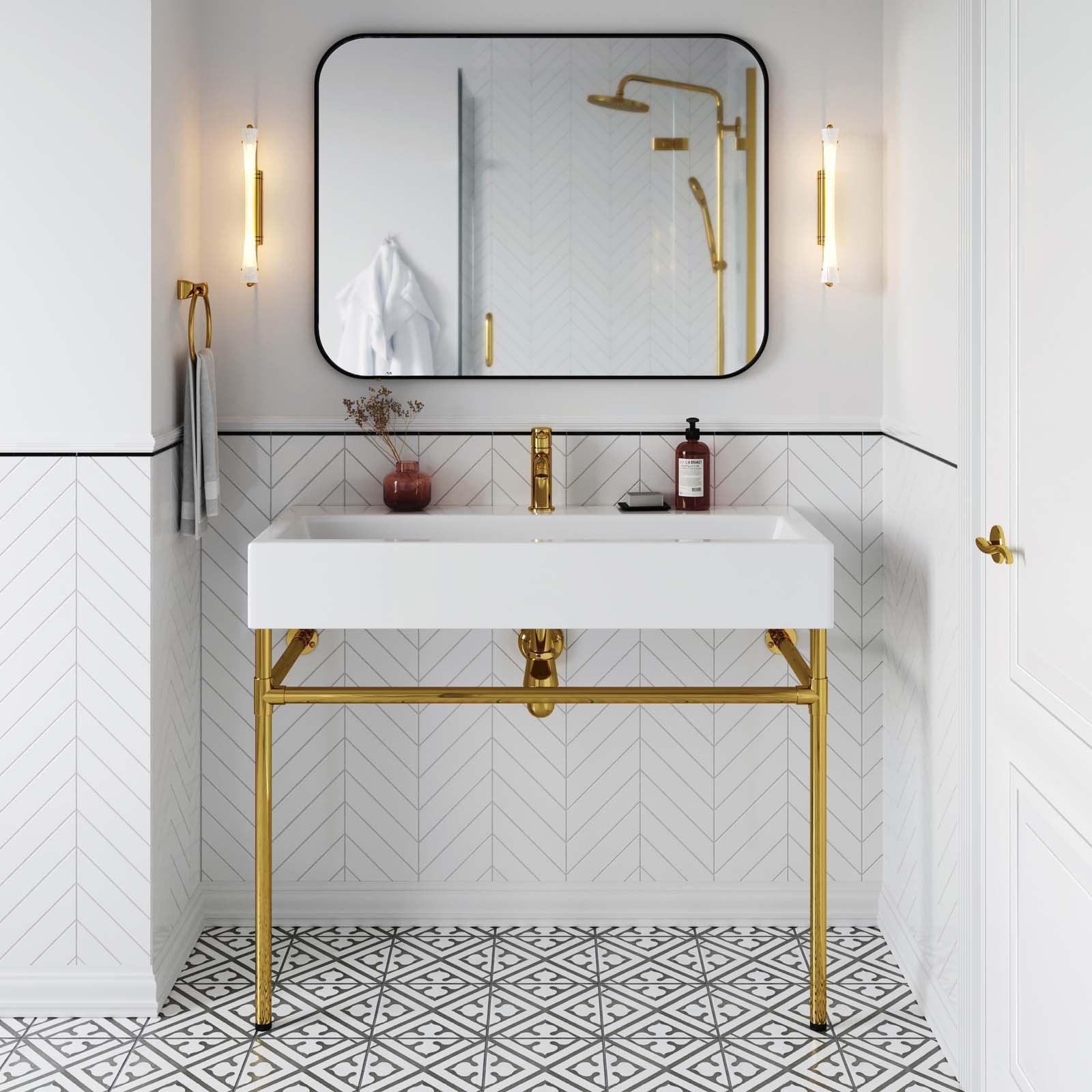 Modway Redeem 40" Wall-Mount Gold Stainless Steel Bathroom Vanity FredCo