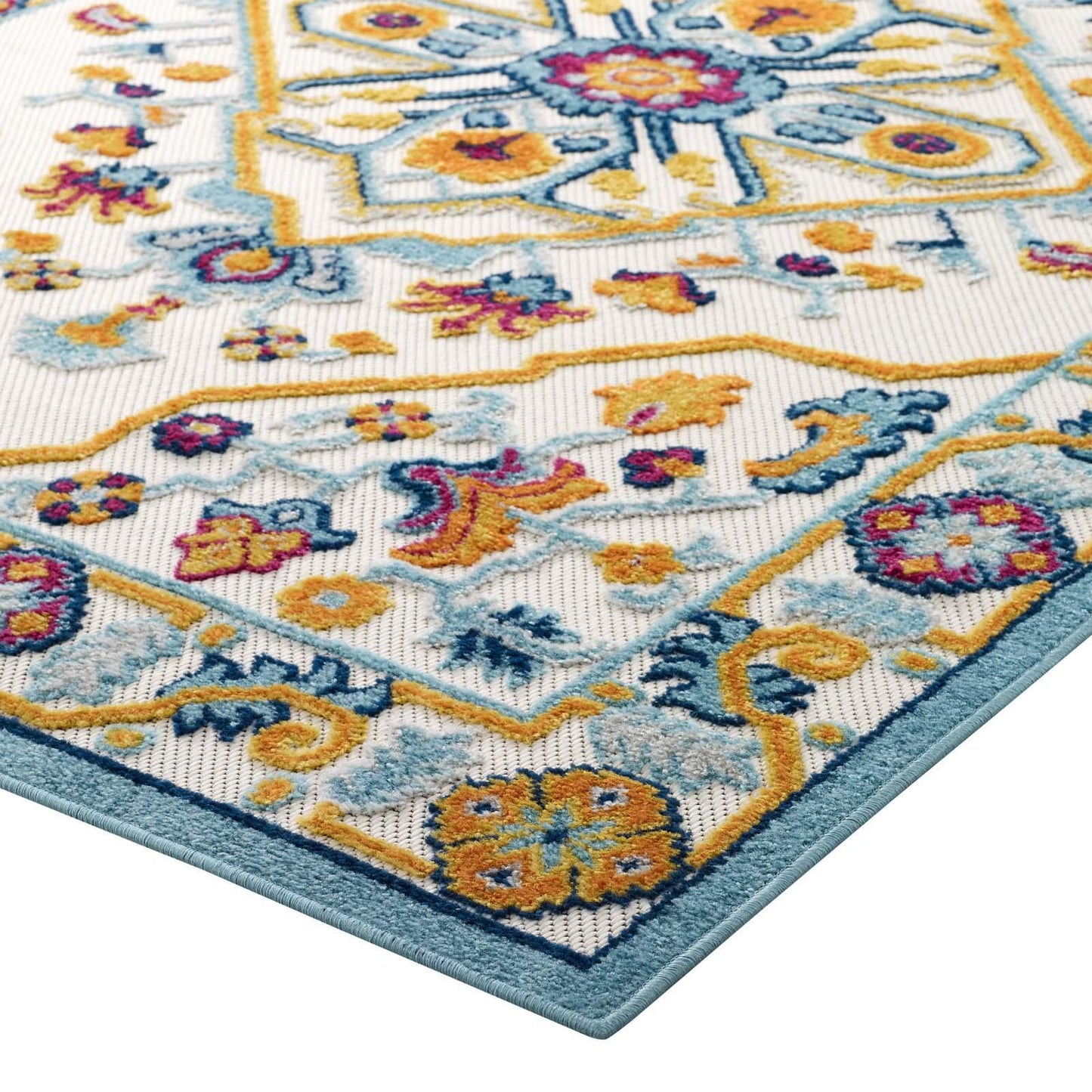 Modway Reflect Freesia Distressed Floral Persian Medallion Indoor and Outdoor Area Rug FredCo