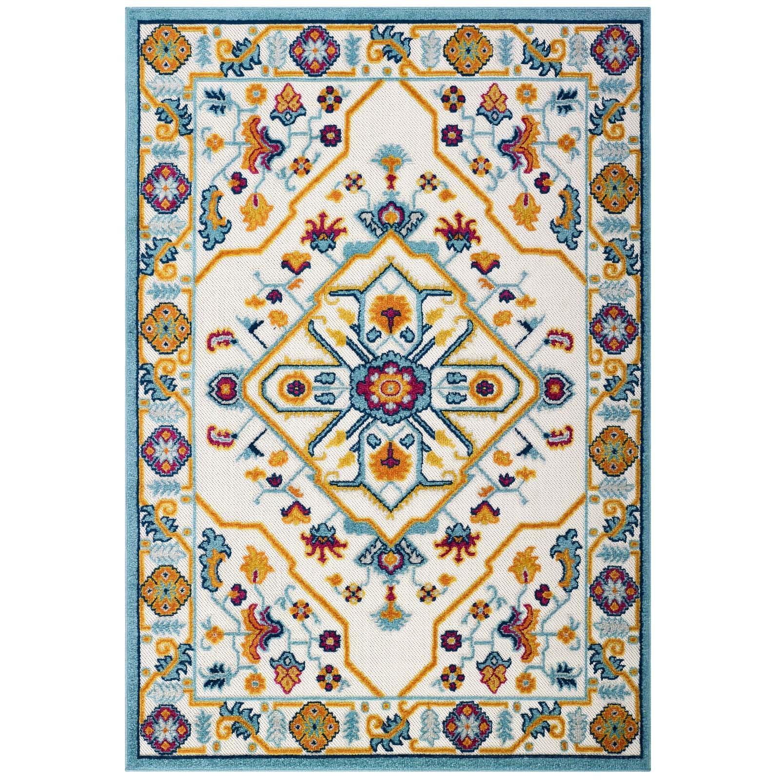 Modway Reflect Freesia Distressed Floral Persian Medallion Indoor and Outdoor Area Rug FredCo
