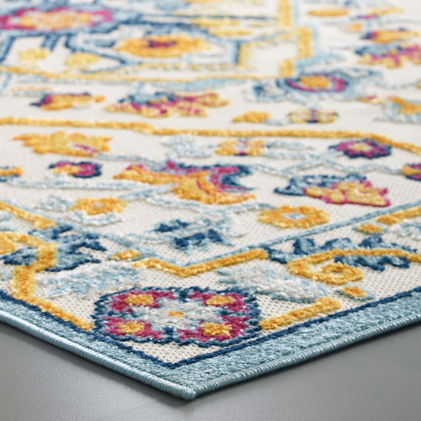 Modway Reflect Freesia Distressed Floral Persian Medallion Indoor and Outdoor Area Rug FredCo