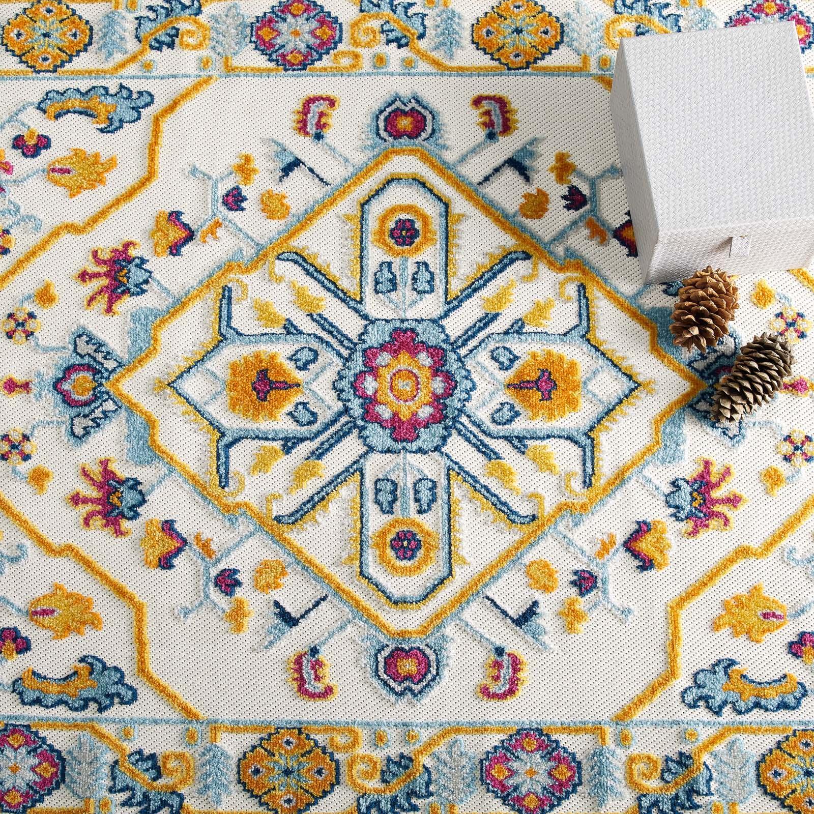 Modway Reflect Freesia Distressed Floral Persian Medallion Indoor and Outdoor Area Rug FredCo