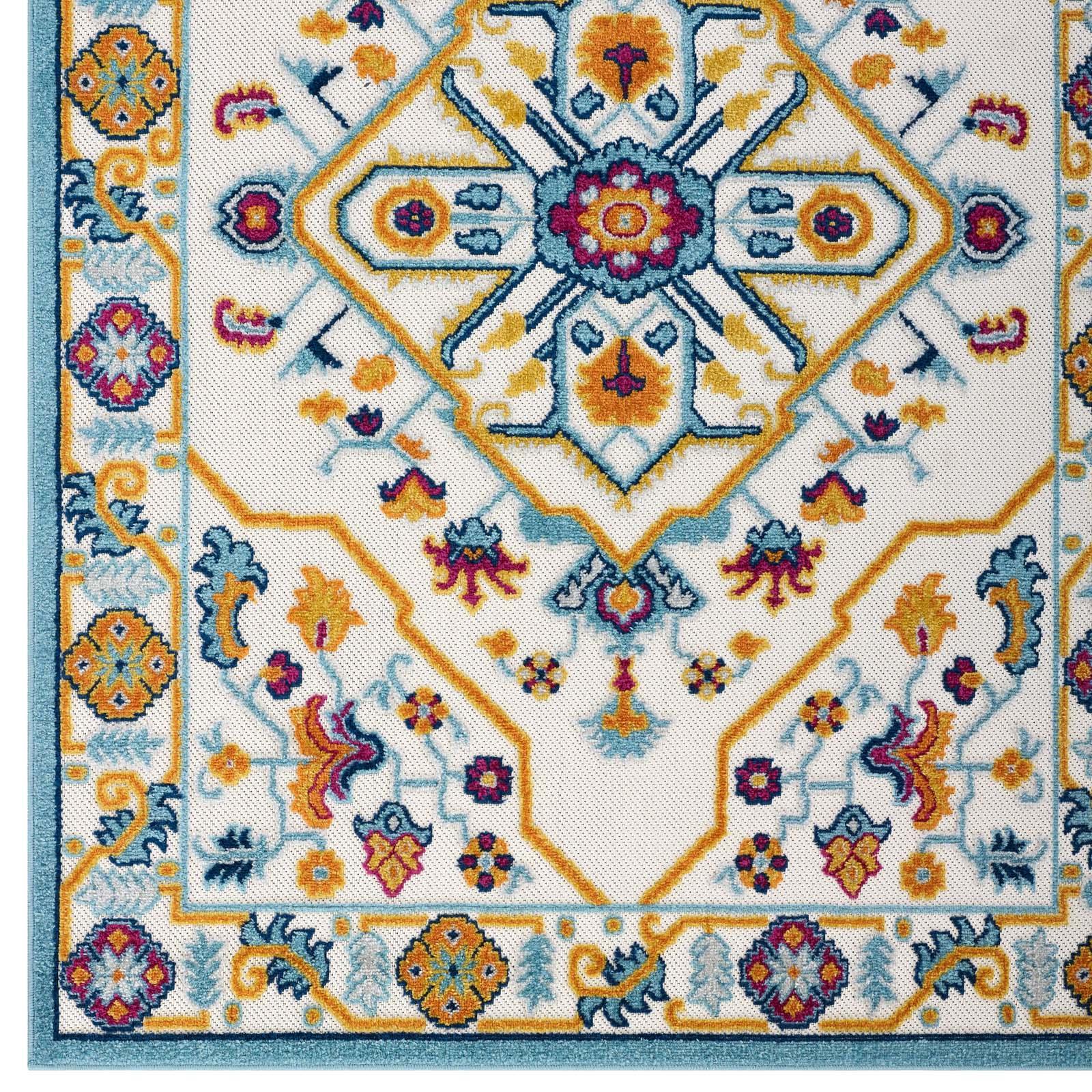 Modway Reflect Freesia Distressed Floral Persian Medallion Indoor and Outdoor Area Rug FredCo
