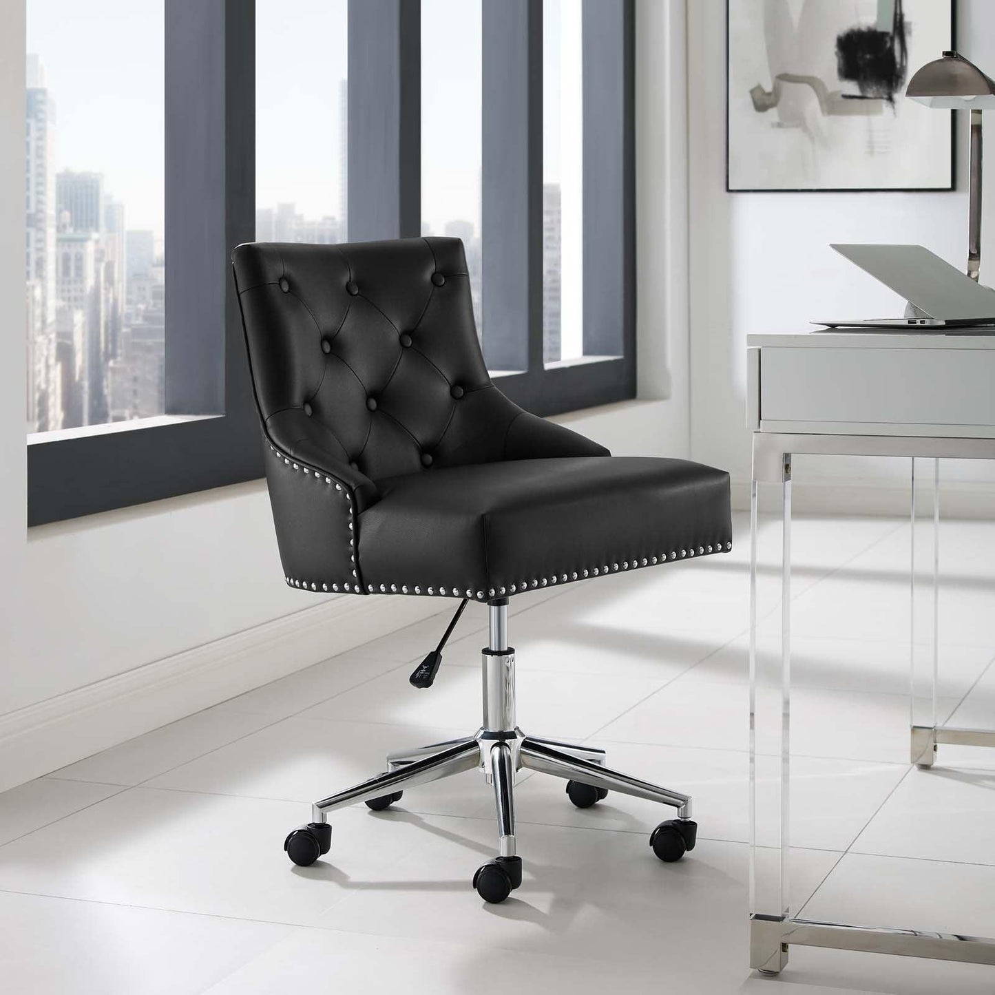 Modway Regent Tufted Button Swivel Faux Leather Office Chair FredCo