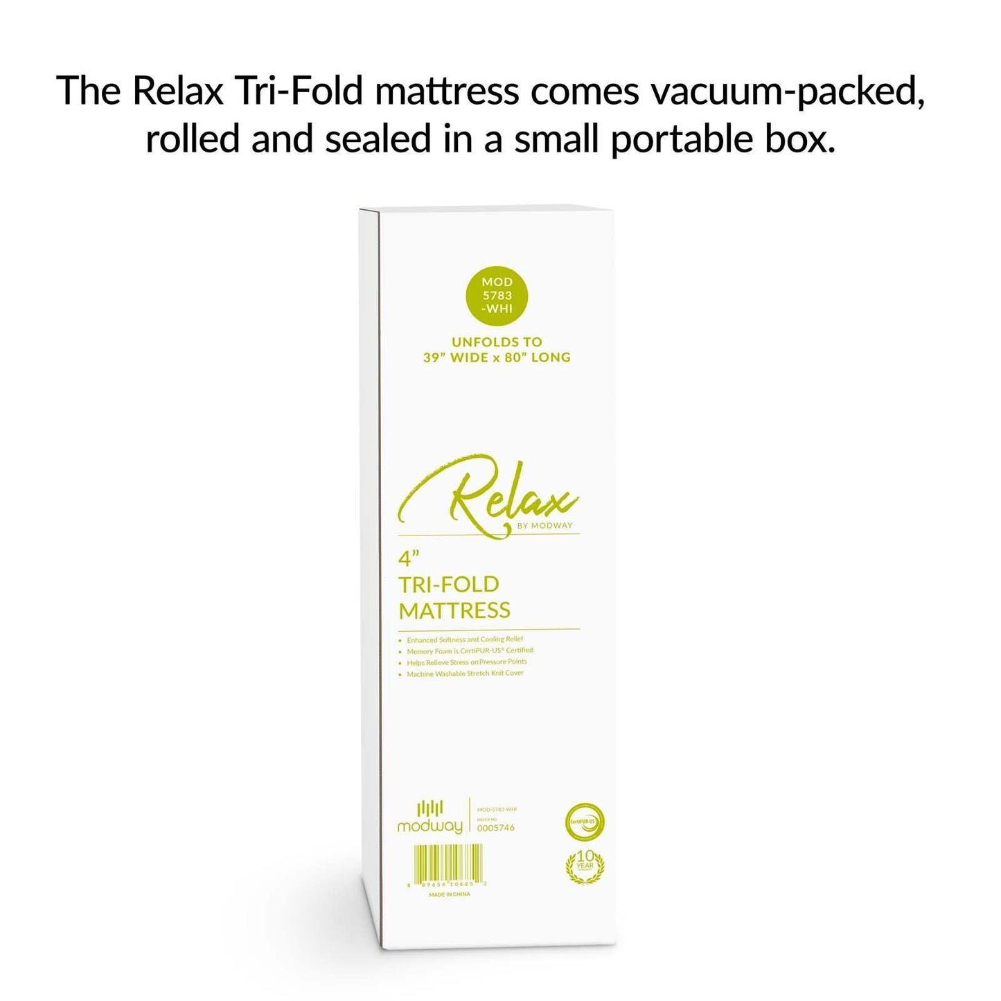 Modway Relax 39 x 80 x 4 (Twin XL) Tri-Fold Mattress Topper FredCo