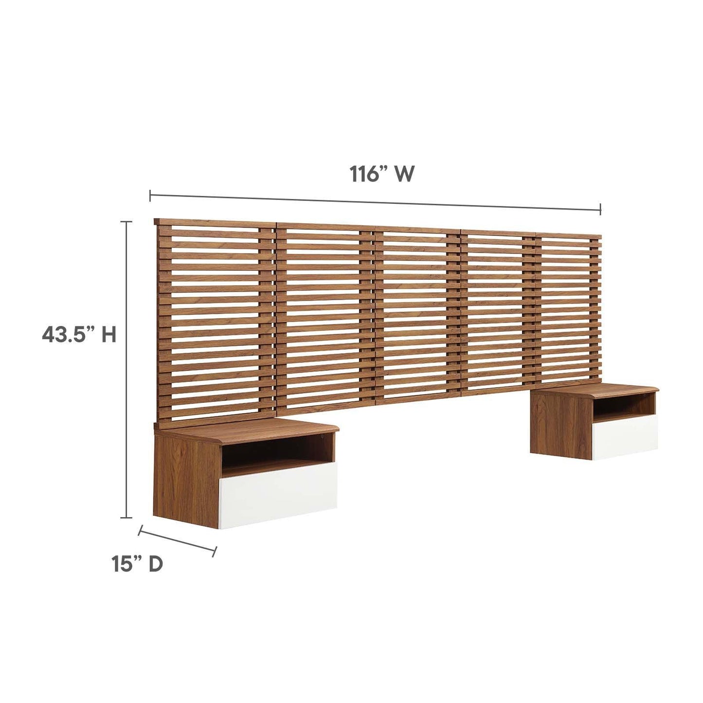 Modway Render Wall Mount Queen Headboard and Modern Nightstands FredCo