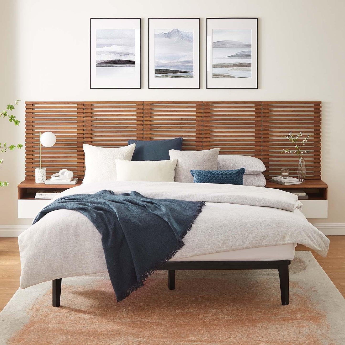 Modway Render Wall Mount Queen Headboard and Modern Nightstands FredCo