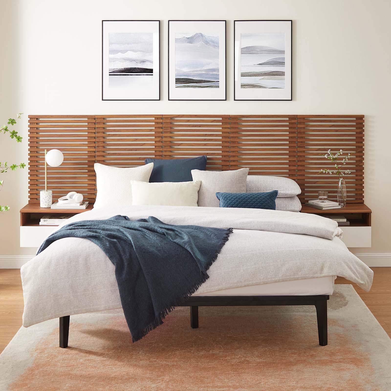 Modway Render Wall Mount Queen Headboard and Modern Nightstands FredCo